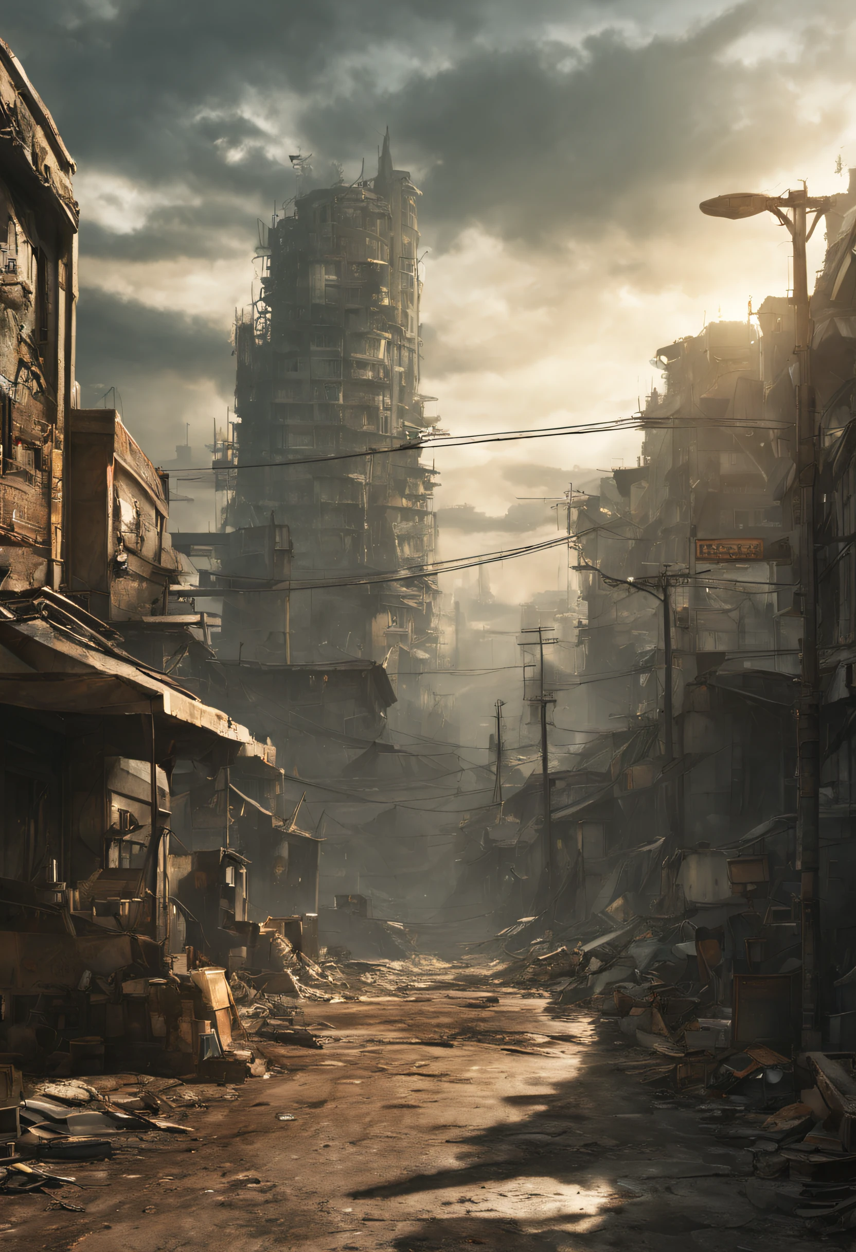 background of resident evil game, post - apocalyptic style, post apocalyptic world, set in post apocalyptic tokyo, post - apocalyptic, Mountains surround the city,World view,The end of the world, postapocalyptic, Resident Evil, post - apocalyptic vibe, postapocalyptic, post apocalyptic tokyo, The resonance of Tower of Destiny's art, in a post-apocalyptic wasteland,Post-apocalyptic street,The City of Doom, Post-apocalyptic view, post - apocalyptic vibe,movie picture quality,Best light and shadow detail,Best architectural details,best qualtiy,Game CG quality