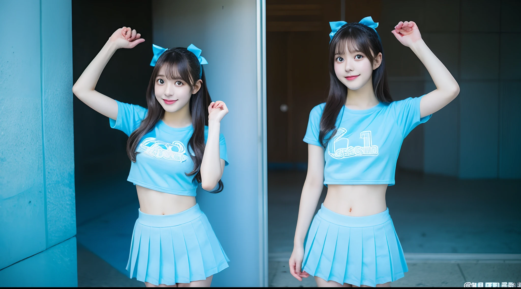 Cheergirl in a light blue miniskirt 18 years old(E-cup)