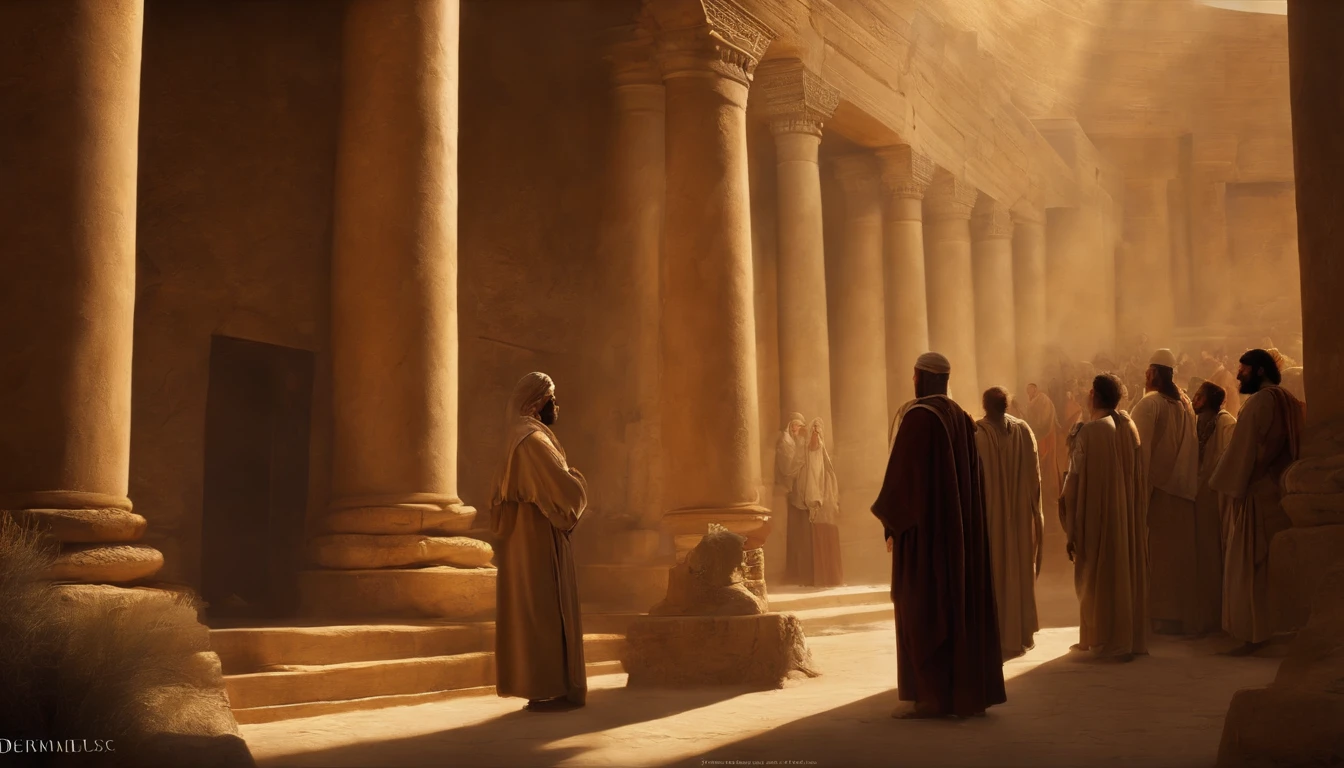 Jeremiah calls the Israelites to repentance, The Cry of the Prophet,Gatherings with large numbers of people, papyrus,Weathered parchment,Old gowns,,History reference,High-quality artwork and details,Realistic portrait style,Subtle color palette,vibrant background,natural textures,Deep Shadows,Subtle highlights,Historical accuracy,meticulous attention to detail,Emotional depth and intensity,Authentic Representation,Thought-provoking,Spiritual atmosphere,A Sense of Ancient Wisdom,Profound impact