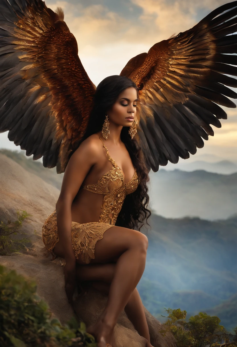 Anjo negro de asas douradas