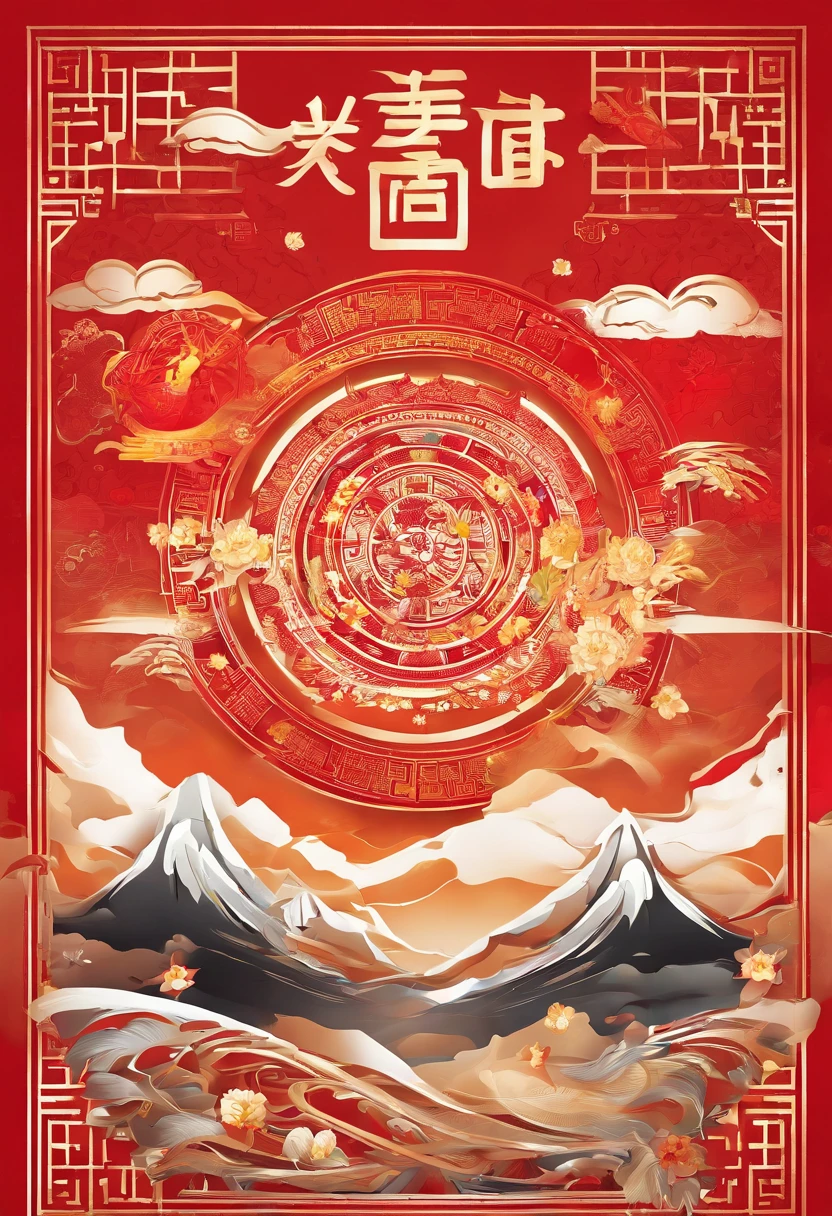 Chinese New Year poster with waves and stars, a poster inspired by Pu Hua, shutter inventory, art & Languages, 1 9th, poster for, Artistic cover, Middle metaverse, 9K, 9 k, promotional poster, Poster design, Wonderful, year 2134, year 2447, Exhibition