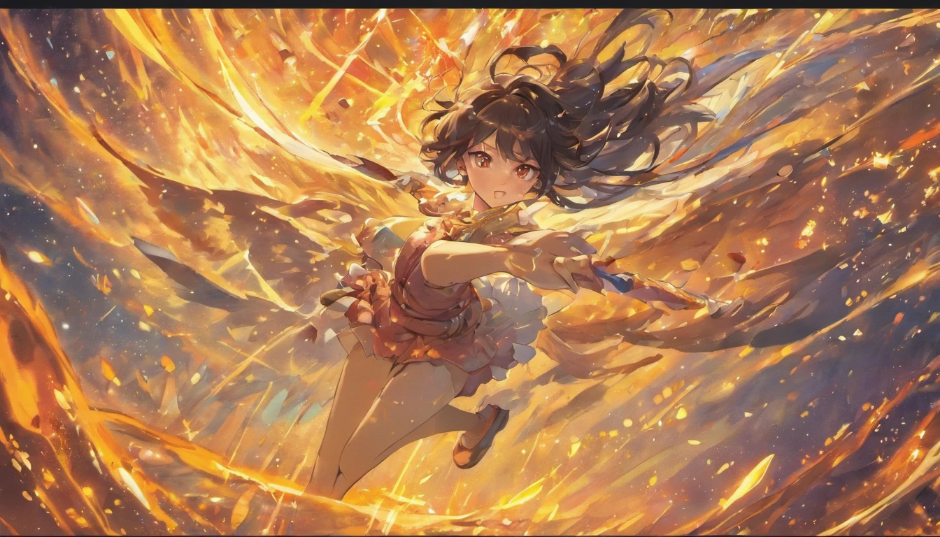 high-definition images, atmospheric perspective, 8k, super detail, accurate, best quality, looking away, aerial angle from below, (((huge god's weapon destroying humanity has from female face to shoulder outline relief embedded and that face reaches an intense orgasm when the weapon fires a thick beam and destroys the ground)), drooping eyes, blush, (sleepy), open mouth, open wide legs, (battle dress), white thin plain panties, small breasts, small buttocks, thin thighs, tiny earring, floating above the city, hair up,