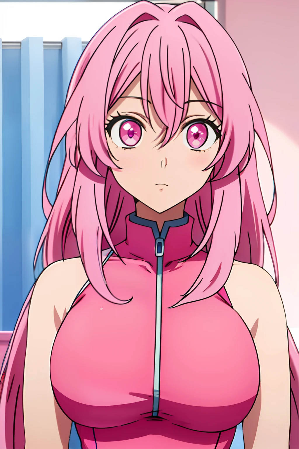 anime girl with pink hair in a swimsuit, high school dxd,  big breast, long bubblegum hair, {MLS} Medium Long Shot, ultra detailed, best quality, expressive eyes, perfect face, ultra hight quality, ultra detail, hight quality, best quality