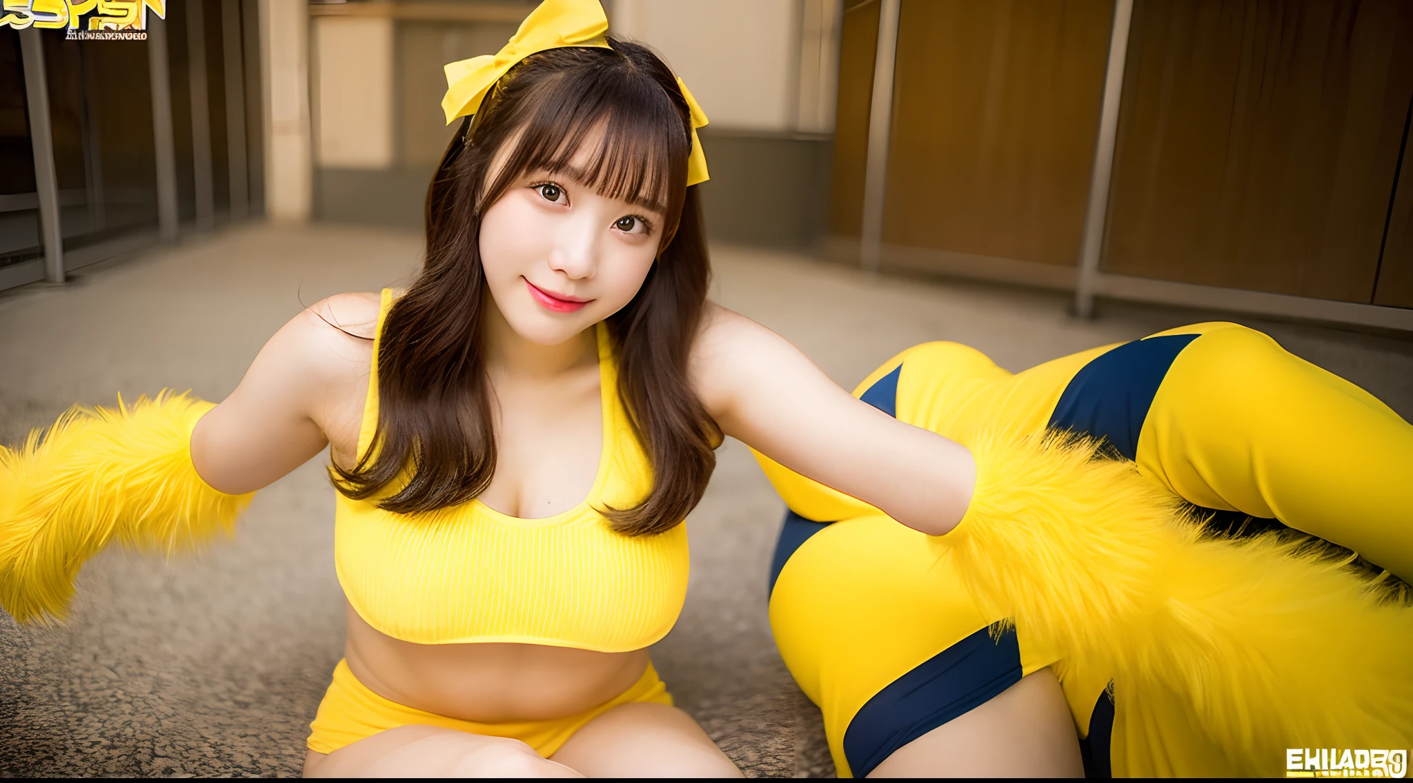 18-year-old cheergirl in yellow miniskirt(E Cup Breast)