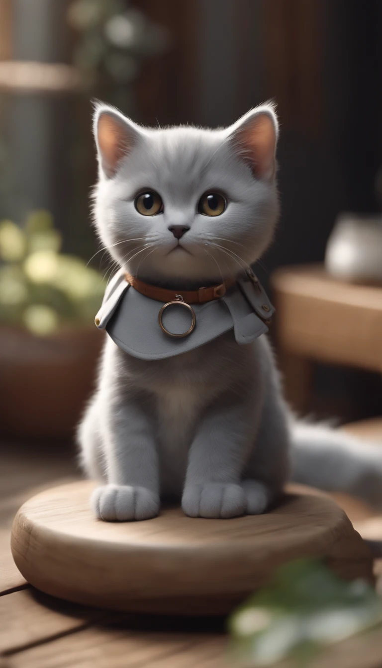 Cute Gray Cat, looking in camera, Tamago Style, Mochi style, 3D style, 8K, 4K, hard disk, Clear background, estilo chibi
