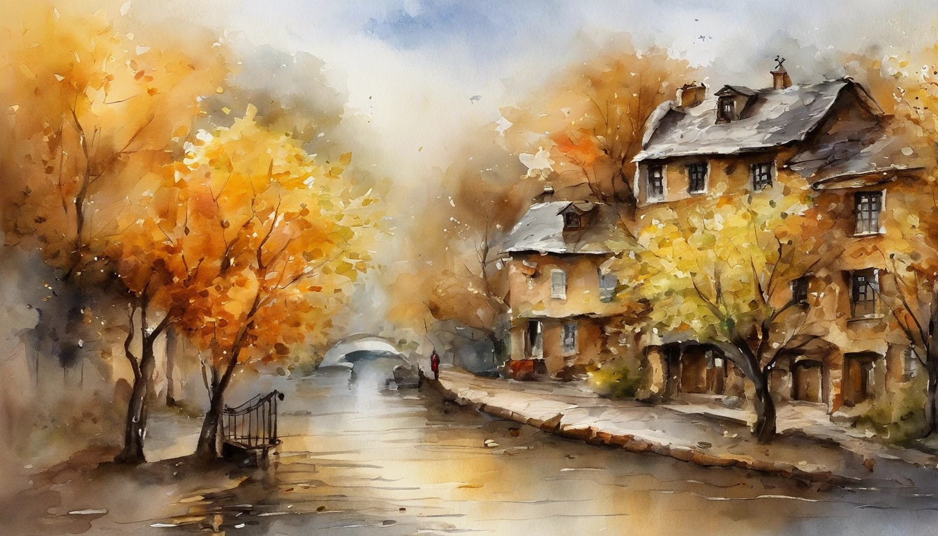 Old residential area,Three storey building,Ginkgo tree, Department deciduous pavement,Fallen leaves,autumnal,Light yellow tone,super-fine,Carefully portrayed,high qulity,8K,Miyazaki animation style