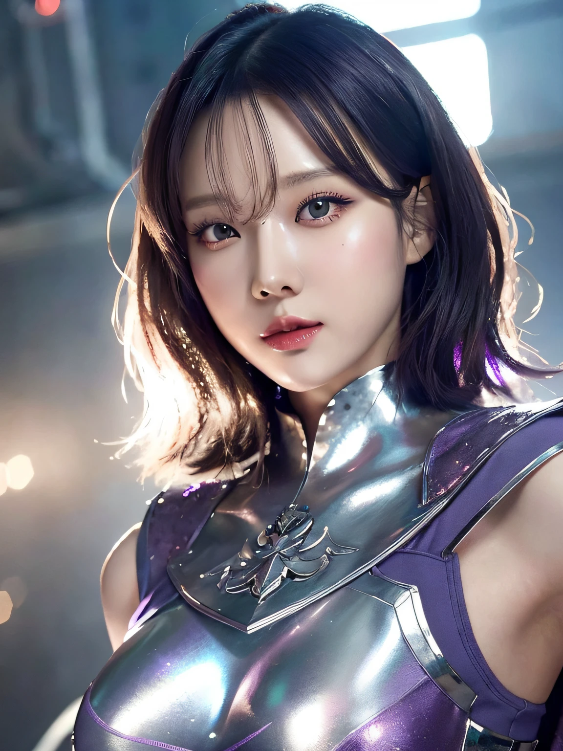 a close up of a woman in a silver and purple dress, chengwei pan on artstation, by Yang J, detailed fantasy art, stunning character art, fanart best artstation, epic exquisite character art, beautiful armor, extremely detailed artgerm, detailed digital anime art, artgerm on artstation pixiv, armor girl
