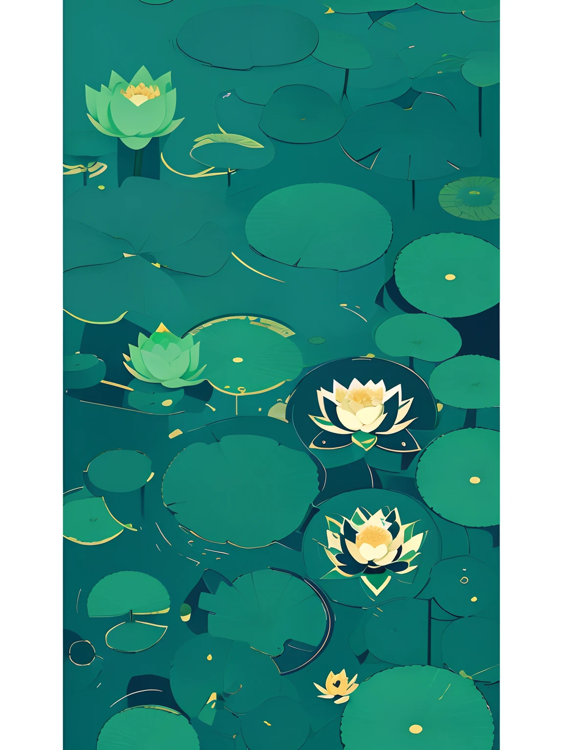 Vector graphics,vectorial,Graphic illustration,Flat noise style,Vector illustration,lotuses,ponds,Lotus on both sides,Water flows in the middle,frogs,The fish,illustration,scenecy,poster for,gracefulness,