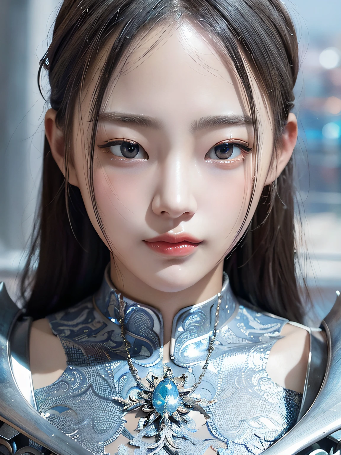 a close up of a woman in a silver and blue dress, chengwei pan on artstation, by Yang J, detailed fantasy art, stunning character art, fanart best artstation, epic exquisite character art, beautiful armor, extremely detailed artgerm, detailed digital anime art, artgerm on artstation pixiv, armor girl