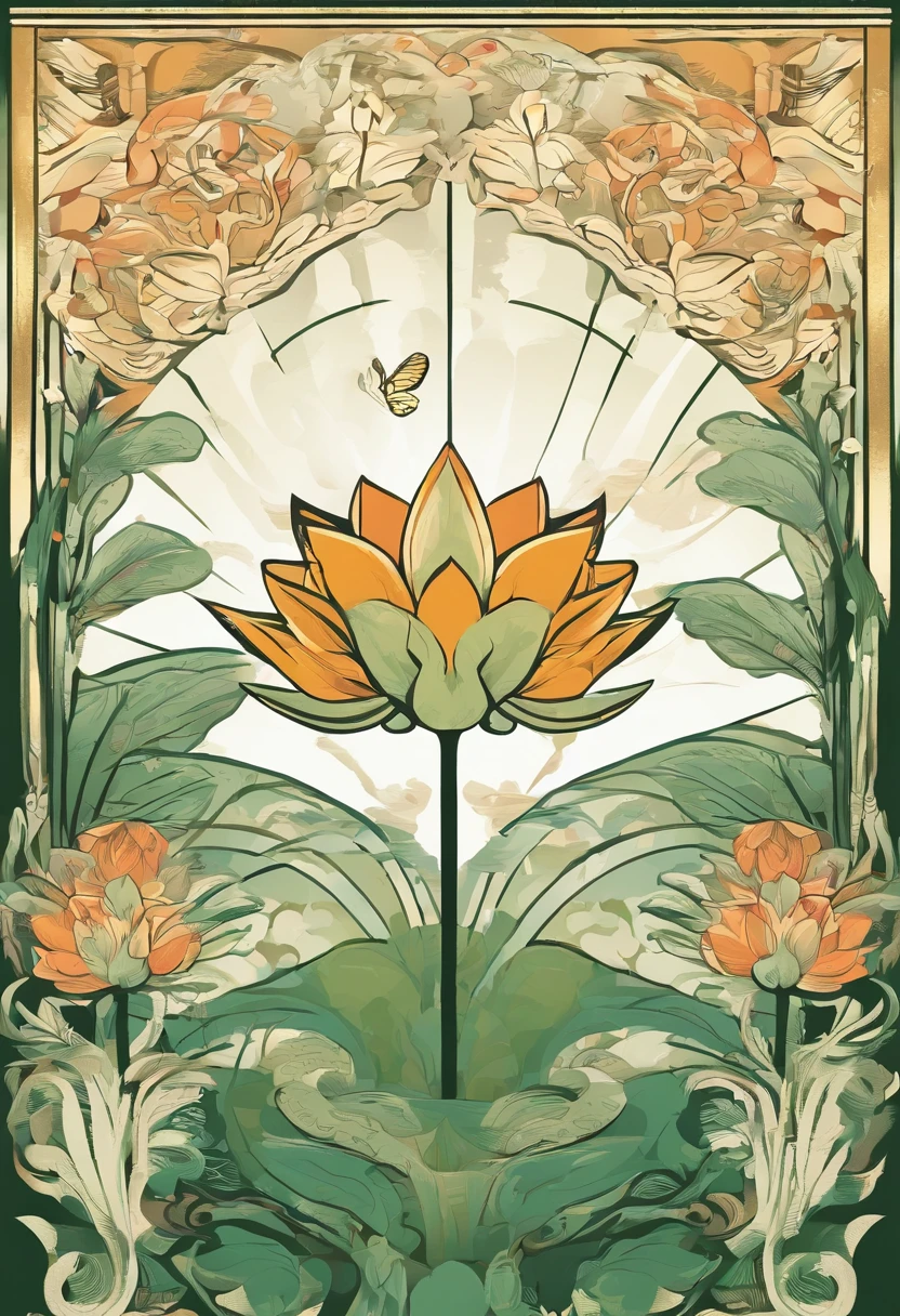 Vector graphics,vectorial,Graphic illustration,Flat noise style,Vector illustration,lotuses,ponds,Lotus on both sides,Water flows in the middle,frogs,The fish,illustration,scenecy,poster for,gracefulness,The color is bright,Green