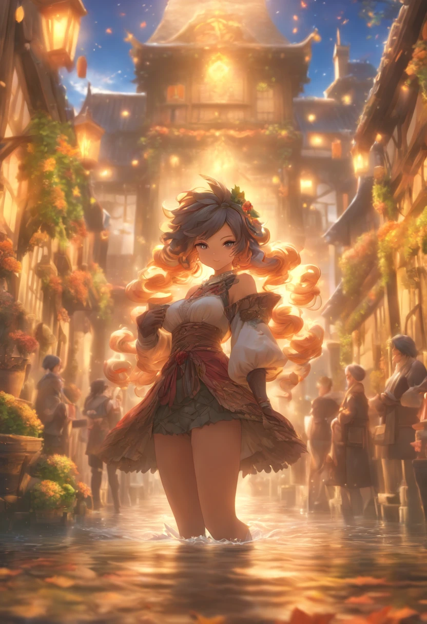 masterpiece, best quality, high quality, extremely detailed CG 8k wallpaper unit, scenery, outdoor, establishment, medieval tavern, autumn sky, autumn dusk, autumn-winter, overcast sky, big moon shining, award-winning photography, Depth of Field, HDR, flowers, water fountain, hydrangea, Photorealistic, extremely detailed, intricate, high detail, dramatic, art in the middle of the journey, trend in artstation, trend in CGsociety, chromatic aberration. Huge tits, legs spread open