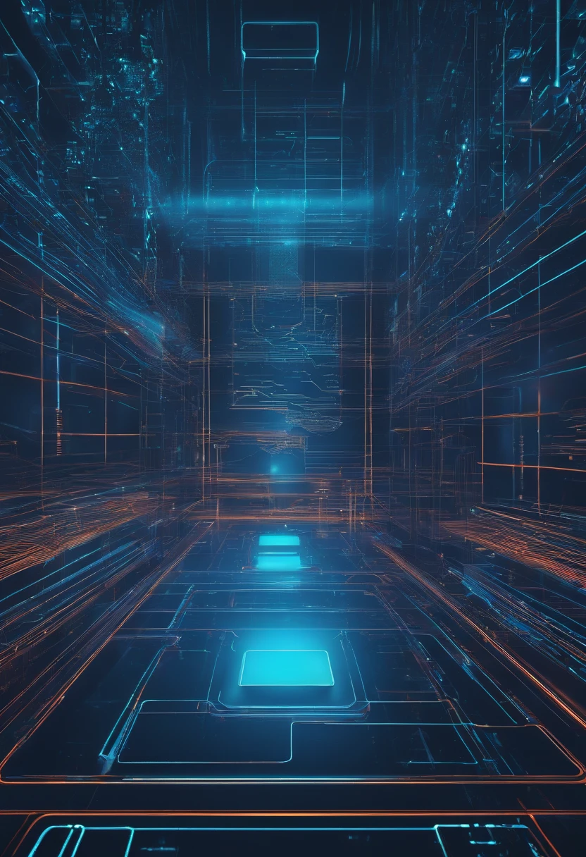 Blueish, hi-tech Industrial IOT network hologram in vector art style.