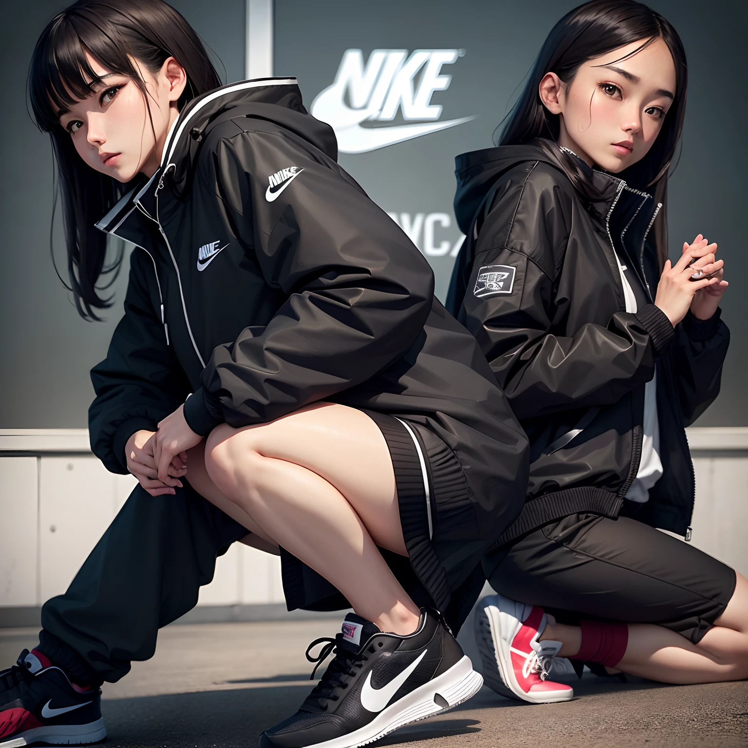 Mid-head black storm jacket with white sleeves。Black pants,nike shoes,Bear-lined in。Do in the classroom to listen to the high school students exquisite