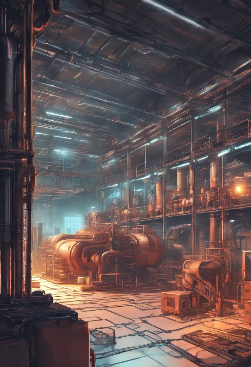 Cyber physical digital hologram of industrial factory. No other objects beside hologram is included.