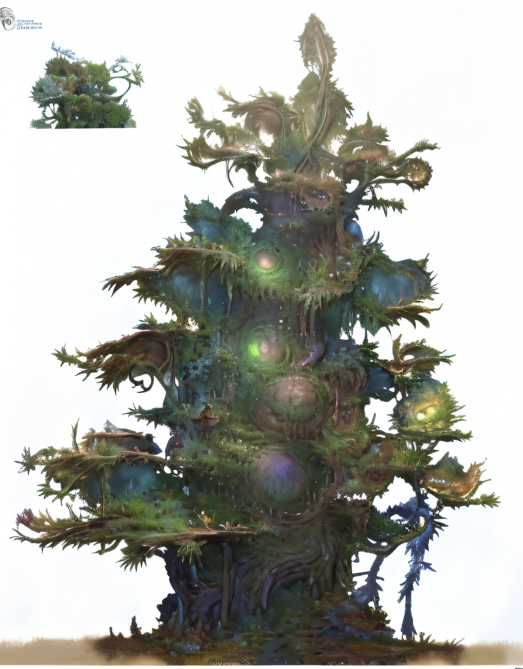 (best quality,4k,highres),ultra-detailed,realistic,cyberpunk treehouse,bonsai treehouse,tall and terrifyingly detailed,forest on the roof,magical forest tower,pine treehouse, intricately rendered conceptual art,complex rendering,highly detailed conceptual art, intricately complex environment,elf-like architecture,highly detailed conceptual art,mandelbrot bulb architecture,detailed complex rendering,4K