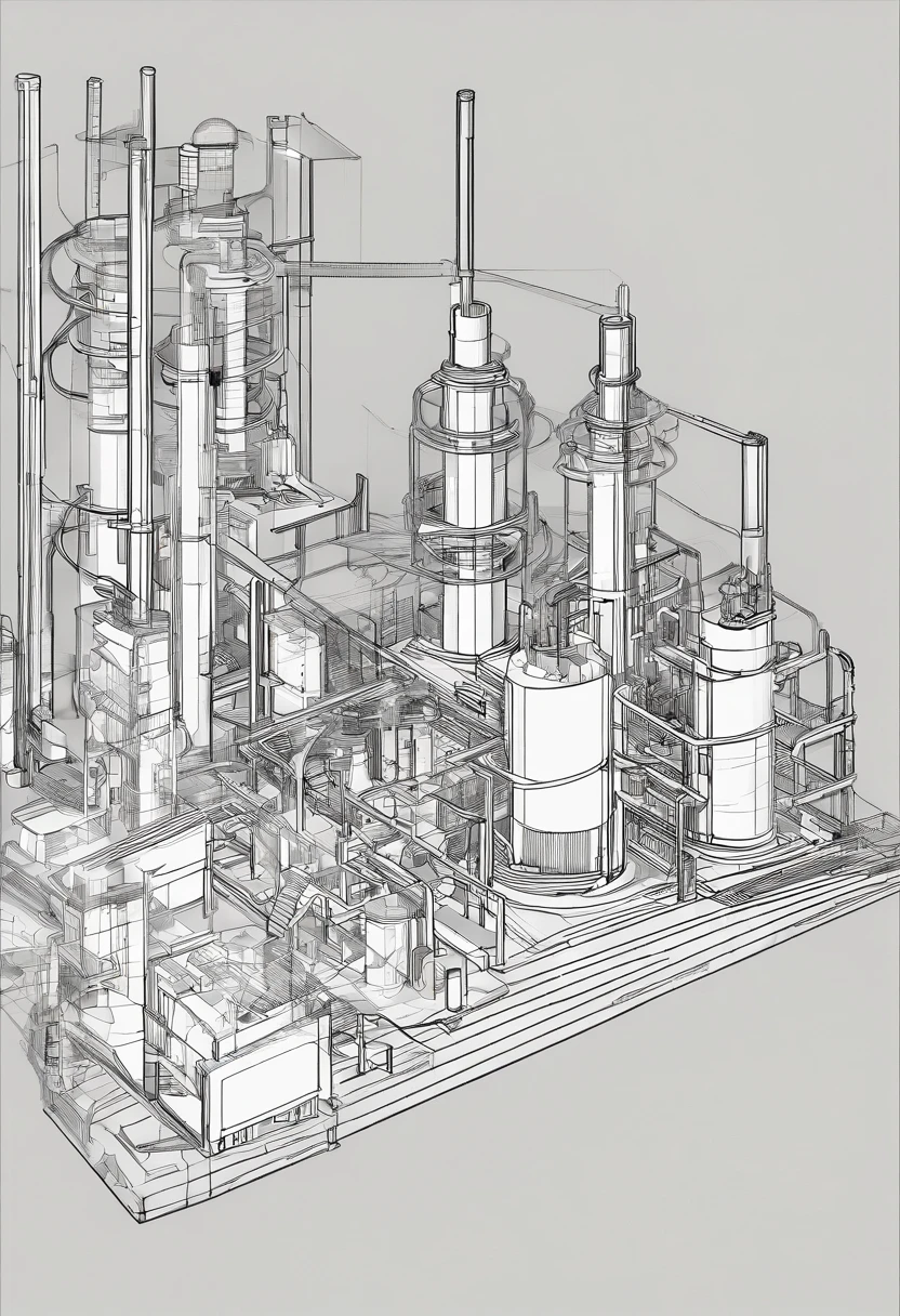 Cyber physical digital hologram of industrial factory. No other objects beside hologram is included.