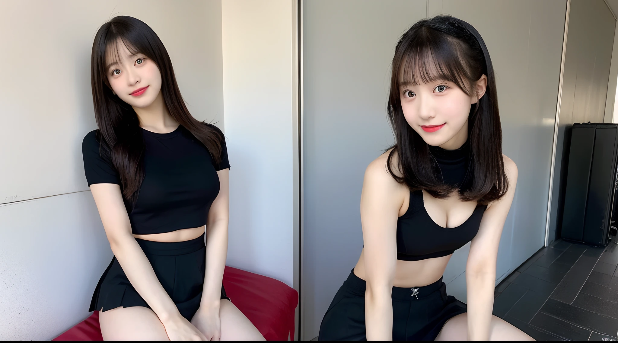 18-year-old cheergirl in a black miniskirt(E Cup Breast)