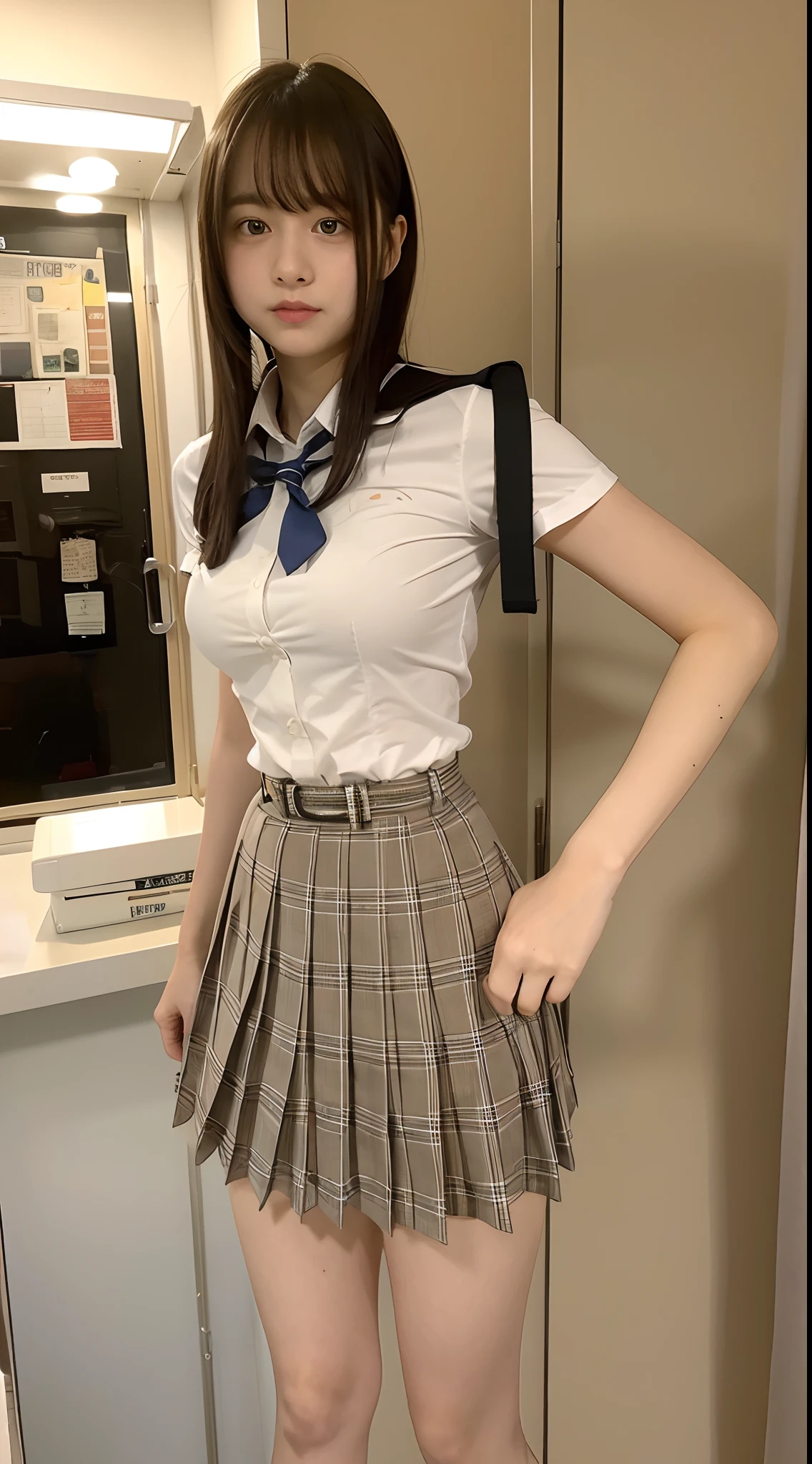 Ultra short check school uniform skirt、garterbelts、