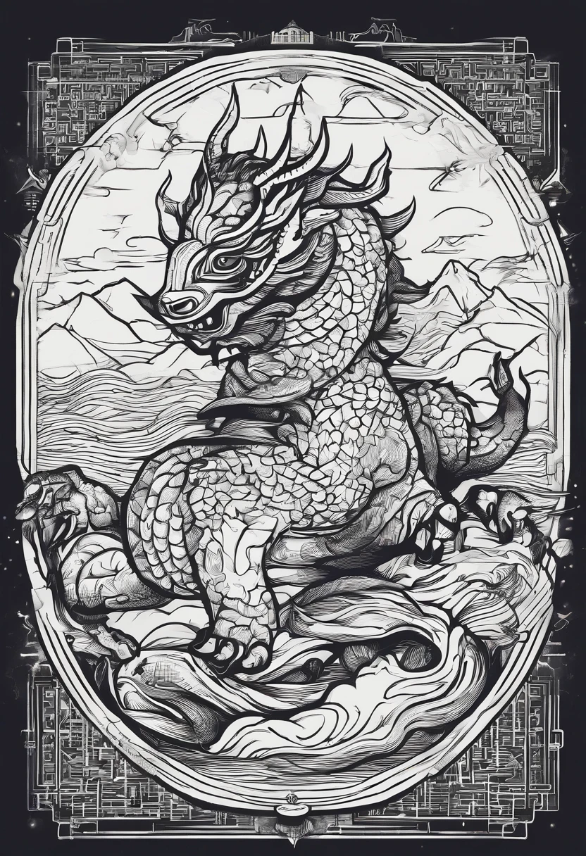 Noisy record covers，Chinese mythical creatures，drak