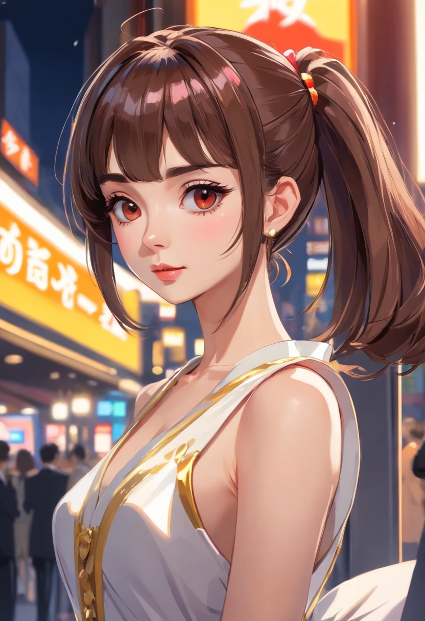 (1 mech girl:1.3, Solo), (Audrey Hepburn:1.3), (A very beautiful and beautiful Japanese woman), (Sexy girl), (Professional attire:1.3), (22 years old: 1.1), (Walk the red carpet:1.3), (Attractive random poses:1.3), (Royal party at night:1.3), (looking straight at you:1.3), (stare at you:1.3), (Front view:1.3), (From the side Side:1.3), Break, (pony tails:1.3), (Shiny black thinning hair:1.2), bangs, Dark brown eyes, Beautiful eyes, Princess Eyes, (Big eyes:1.3), bangs, wears glasses:1.3, hair between eye, Short hair:1.3, (Slender:1.1), (small-medium sized breasts:0.95), (Thin waist: 1.15), (detailed beautiful girl: 1.4), parted lip, Red lips, Full makeup, (Shiny skin), ((Perfect female body)), (Upper body image:1.3), Perfect anatomy, Perfect proportions, (The most beautiful Korean actress face:1.3, Extremely cute and beautiful Japanese actress face:1.3), Break, (View viewer, Wearing cute bitch ropes, (Crazy meticulous yellow camisole dress:1.3), (White cyborg armor:1.3), (Pin-heels:1.3), Detailed clothes, Break, (Detailed royal night party background:1.2), (Dark background), (Soft studio lighting: 1.3), (Fake lights: 1.3), (Backlight: 1.3), Break, (Realistic, Photorealistic: 1.37), (Masterpiece, Best quality: 1.2), (超高分辨率: 1.2), (RAW photo: 1.2), (Sharp focus: 1.3), (Face focus: 1.2), (Ultra detailed CG unified 8K wallpaper: 1.2), (Beautiful skin: 1.2), (Pale skin: 1.3), (super sharp focus: 1.5), (super sharp focus: 1.5), (Beautiful pretty face: 1.3), (Super detailed background, detailedbackground: 1.3), Ultra Realistic Photo, Hyper Sharp Image, Hyper Detail Image,