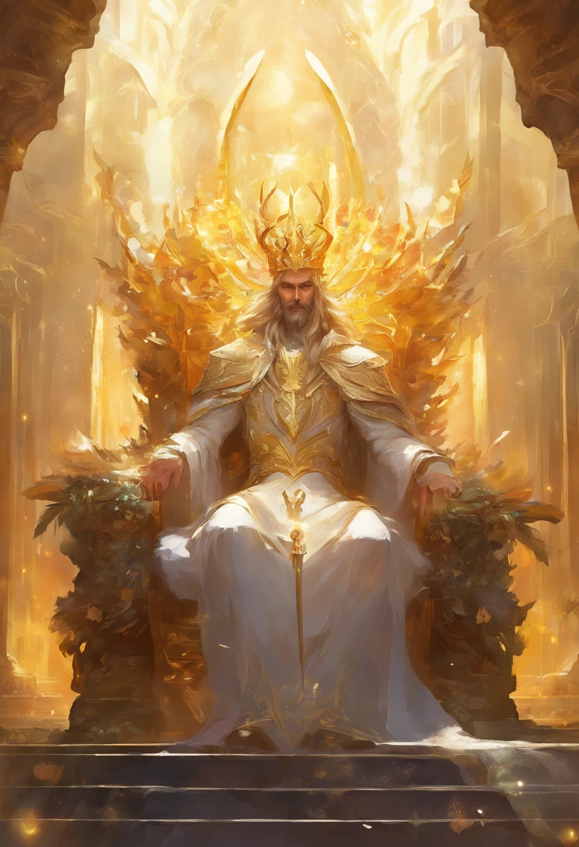 Bee king who sits on the throne, anime style, 4k, looking down into other competitors and praised by others