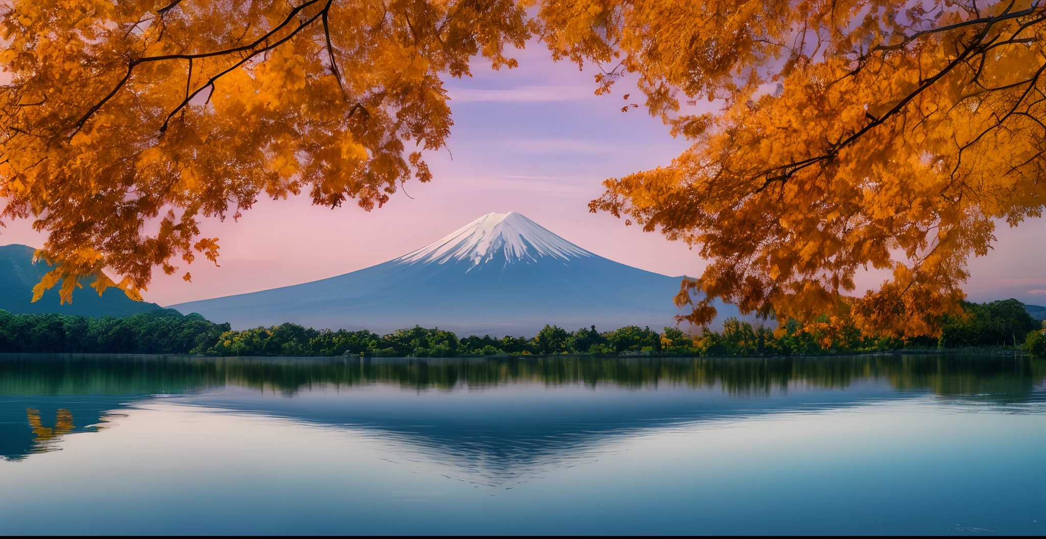 Lake and trees in the foreground々View of the mountain, japan nature, japan deeper travel exploration, mount fuji background, Mt fuji, japan mountains, Japanese landscape, mountain fuji on the background, mountain fuji on the background, Japan Travel & Tourism, mountain fuji on the background, mont. Fuji, Reflection of Mt. Fuji, fuji choko, japan sightseeing、top-quality、Masterpiece、8K、