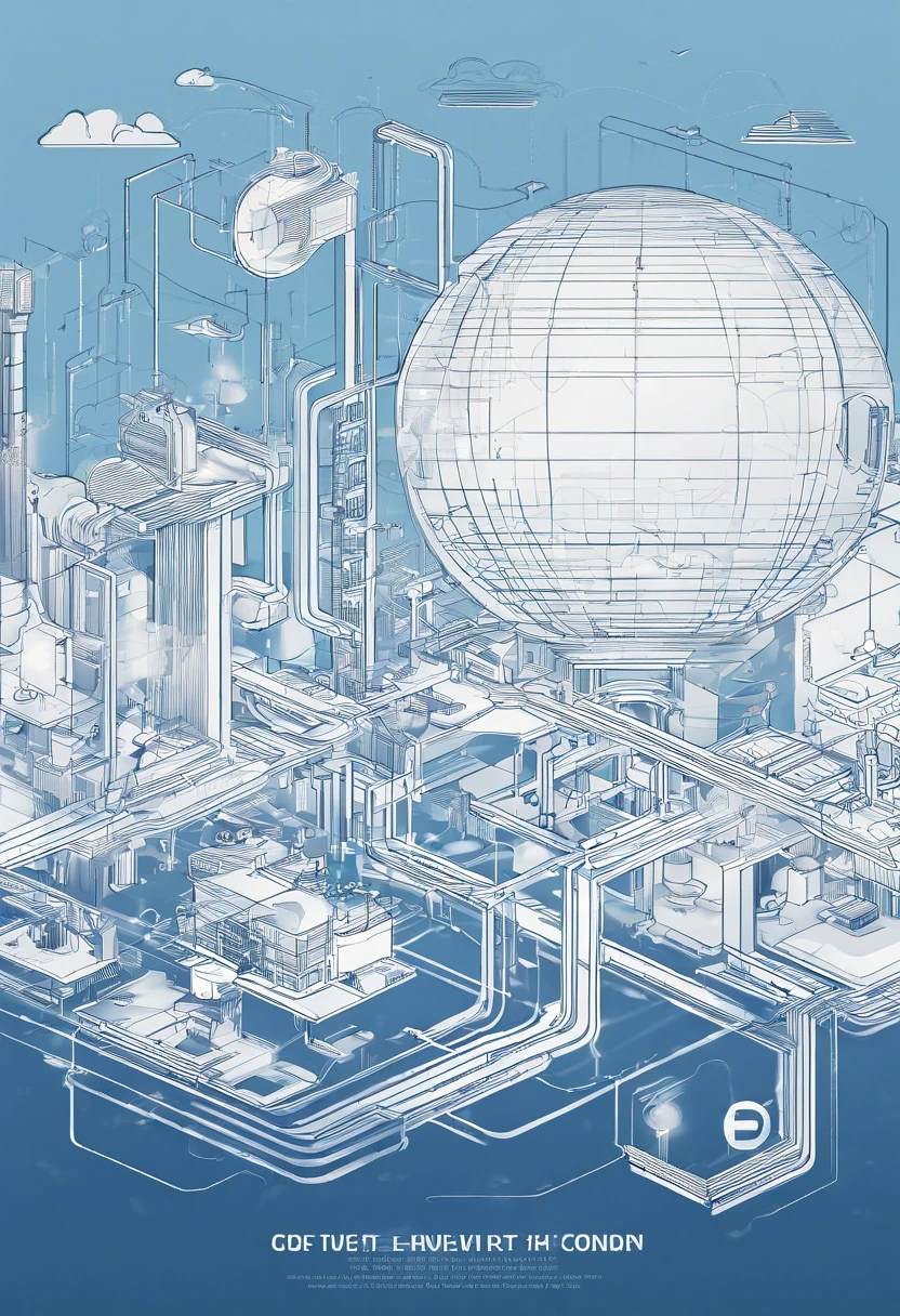 Blueish, hi-tech Industrial IOT hologram in Cloud connect to ERP