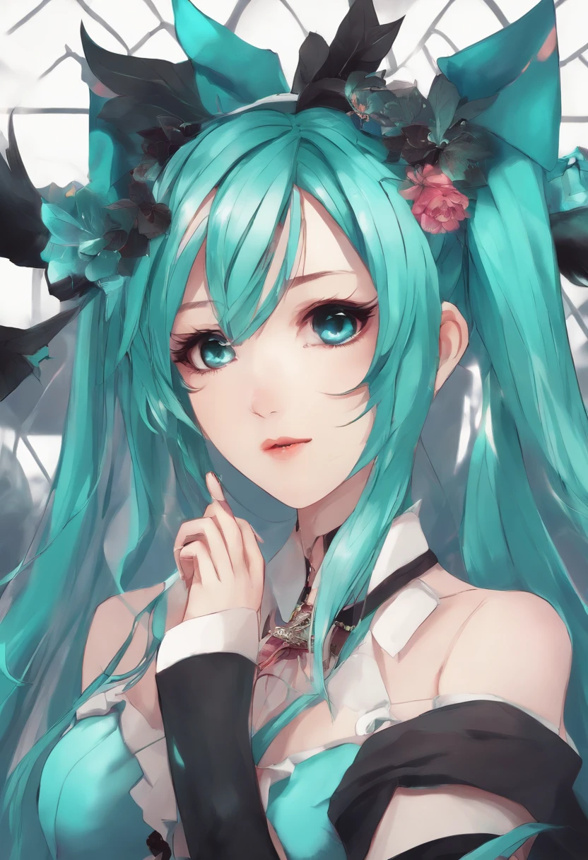 cute anime girl, 1girl, miku hatsune, beautiful detailed eyes, beautiful detailed lips, extremely detailed face, long blue hair, twintails, colorful dress, flower crown, glowing eyes, magical girl, fantasy elements, vibrant colors, soft lighting, cinematic composition, digital painting, (best quality,4k,8k,highres,masterpiece:1.2),ultra-detailed,(realistic,photorealistic,photo-realistic:1.37)