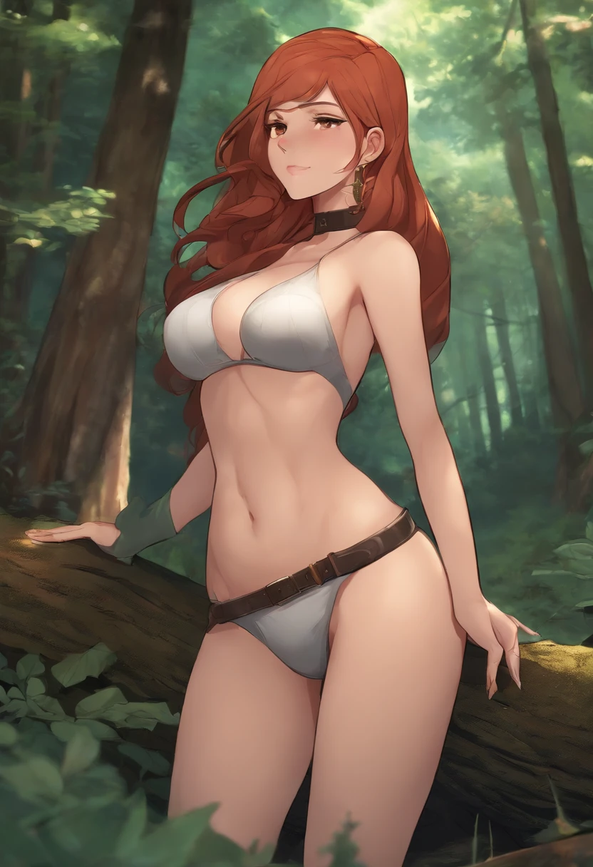 Beautiful girl, skinny, large breasts, naked in the woods, thicc ass, anime,