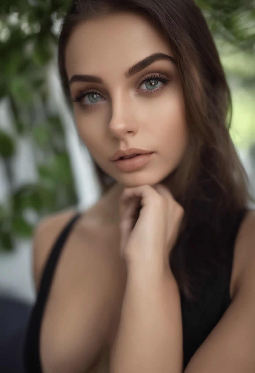 arafed woman fully , sexy girl with green eyes, portrait sophie mudd, brown hair and large eyes, selfie of a young woman, bedroom eyes, violet myers, without makeup, natural makeup, looking directly at the camera, face with artgram, subtle makeup, stunning full body shot, piercing green eyes, beautiful angle, attractive pose, cute girl, sexy pose, full body picture, full body, full body shoot
