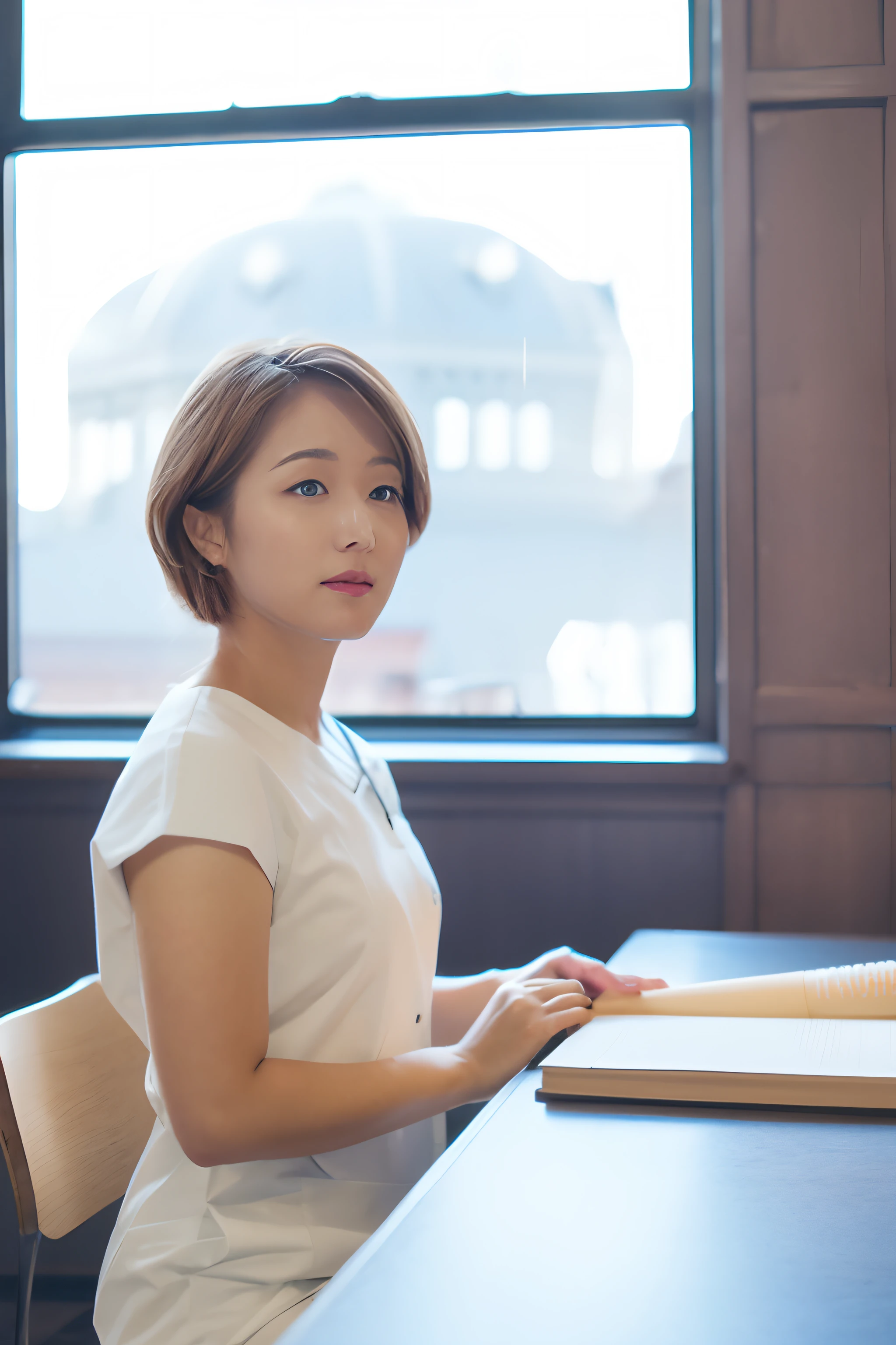 Nurse in white coat、counseling、8k