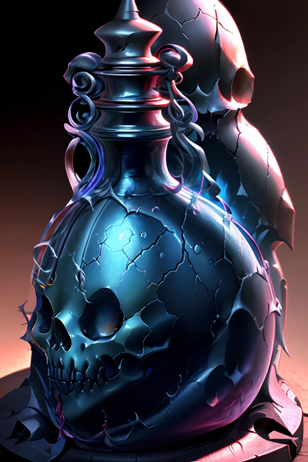 rendering 3d, a skull in a bottle with water and a skull inside, painting of a health potion, hyperrealistic bottle of poison and magic concoctions, love potion, potion, poison drip, alchemy concept, by Justin Gerard, skull fantasy, by Kyle Lambert, concept art design illustration, detailed, detailed art, full color scary detailed art, fantasy game art style, style-nebmagic