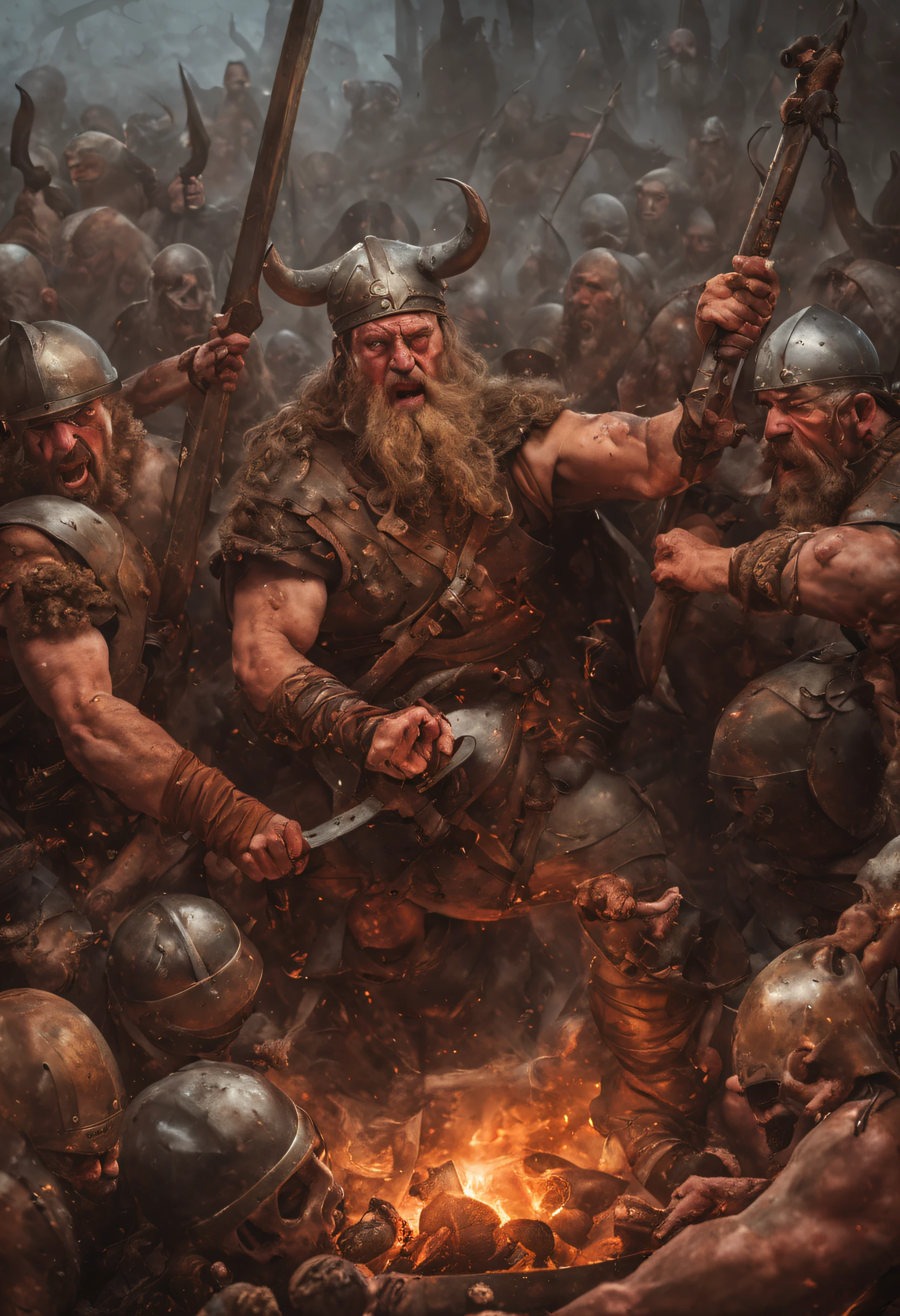 The Vikings, known for their love of battle and mead, combine the two in a gruesome yet captivating ritual. As they drink from the skulls of their vanquished enemies, their faces contort in a mix of pleasure and bloodlust.