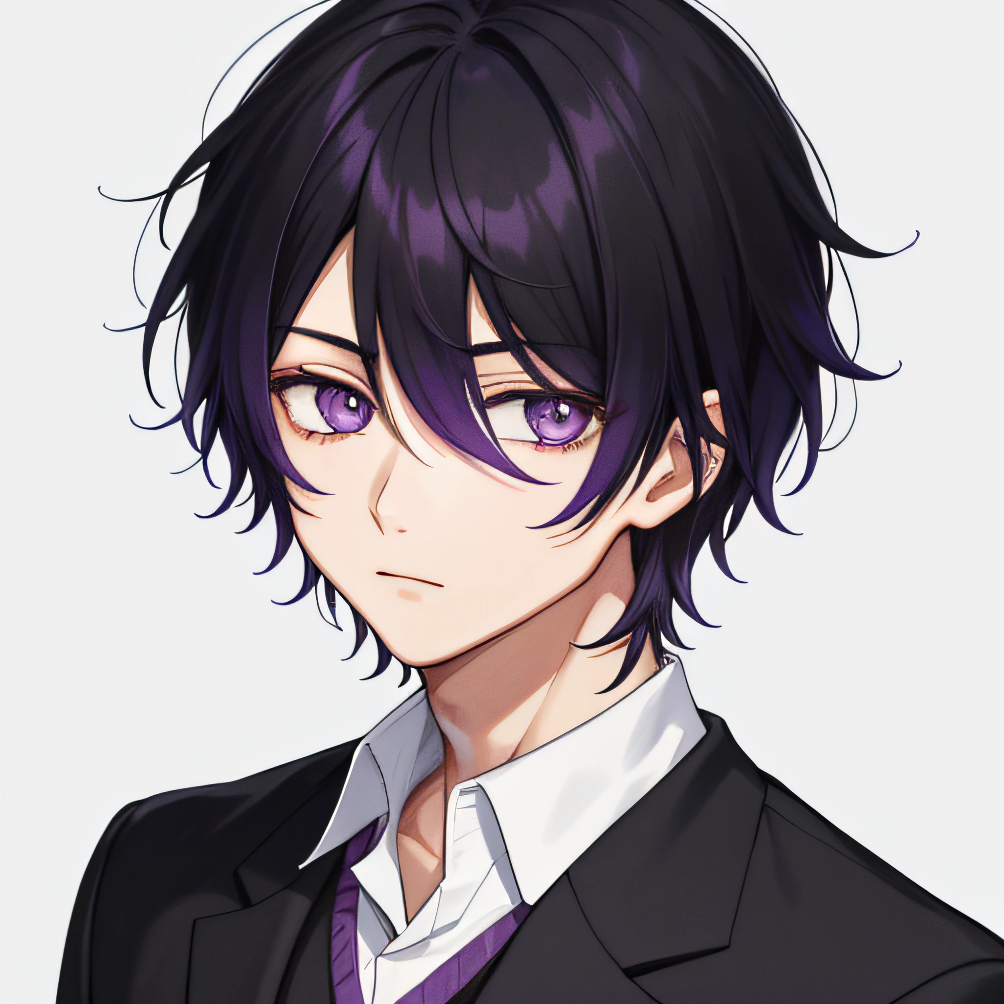 1boys,Black hair,Purple pick dye,Purple-eyed