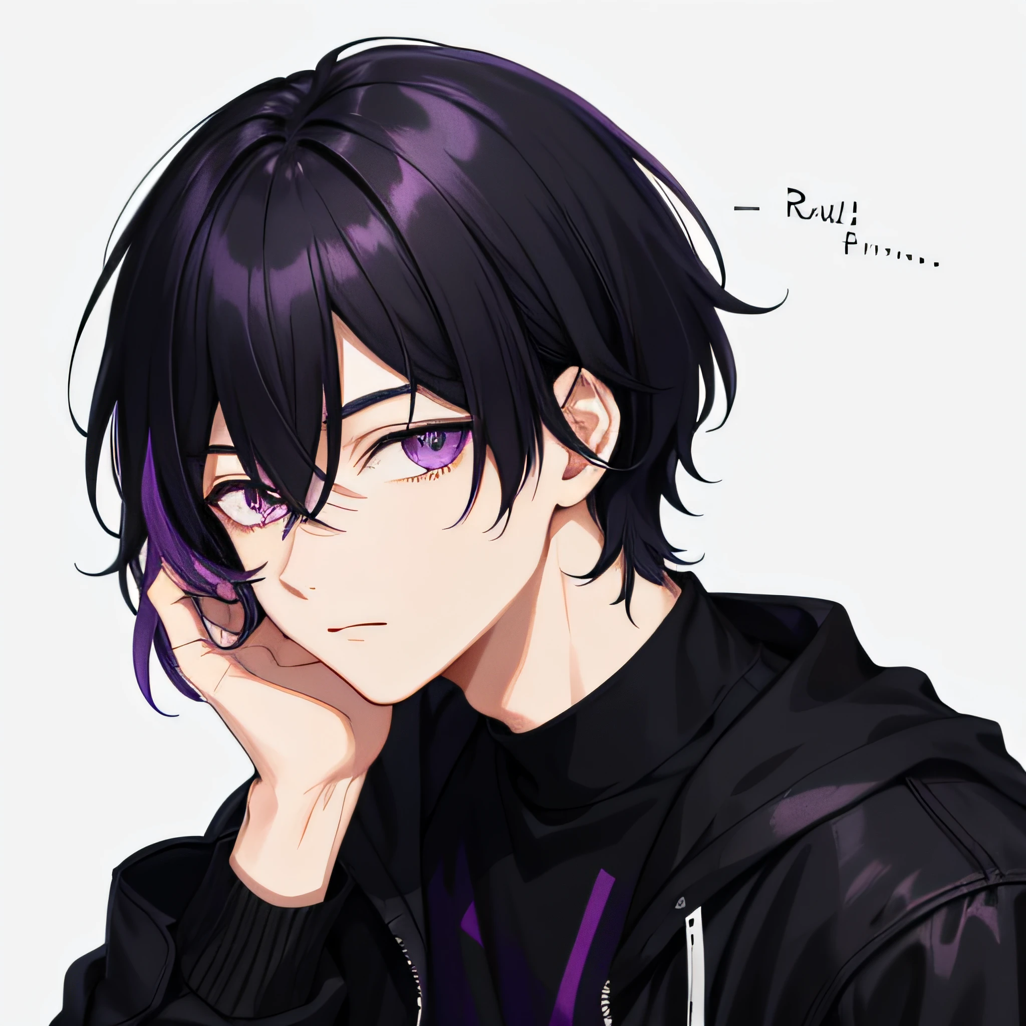 1boys，Black hair，Purple pick dye，Purple-eyed