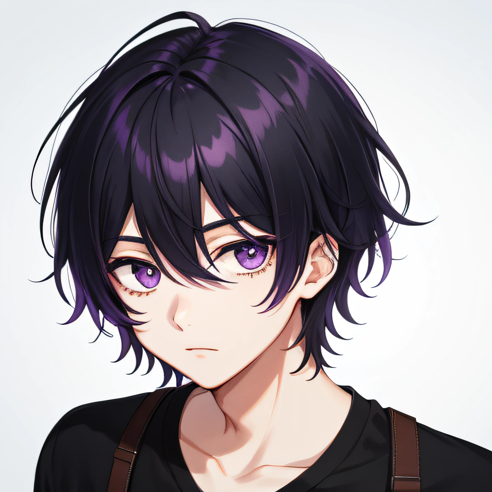 1boys，Black hair，Purple pick dye，Purple-eyed