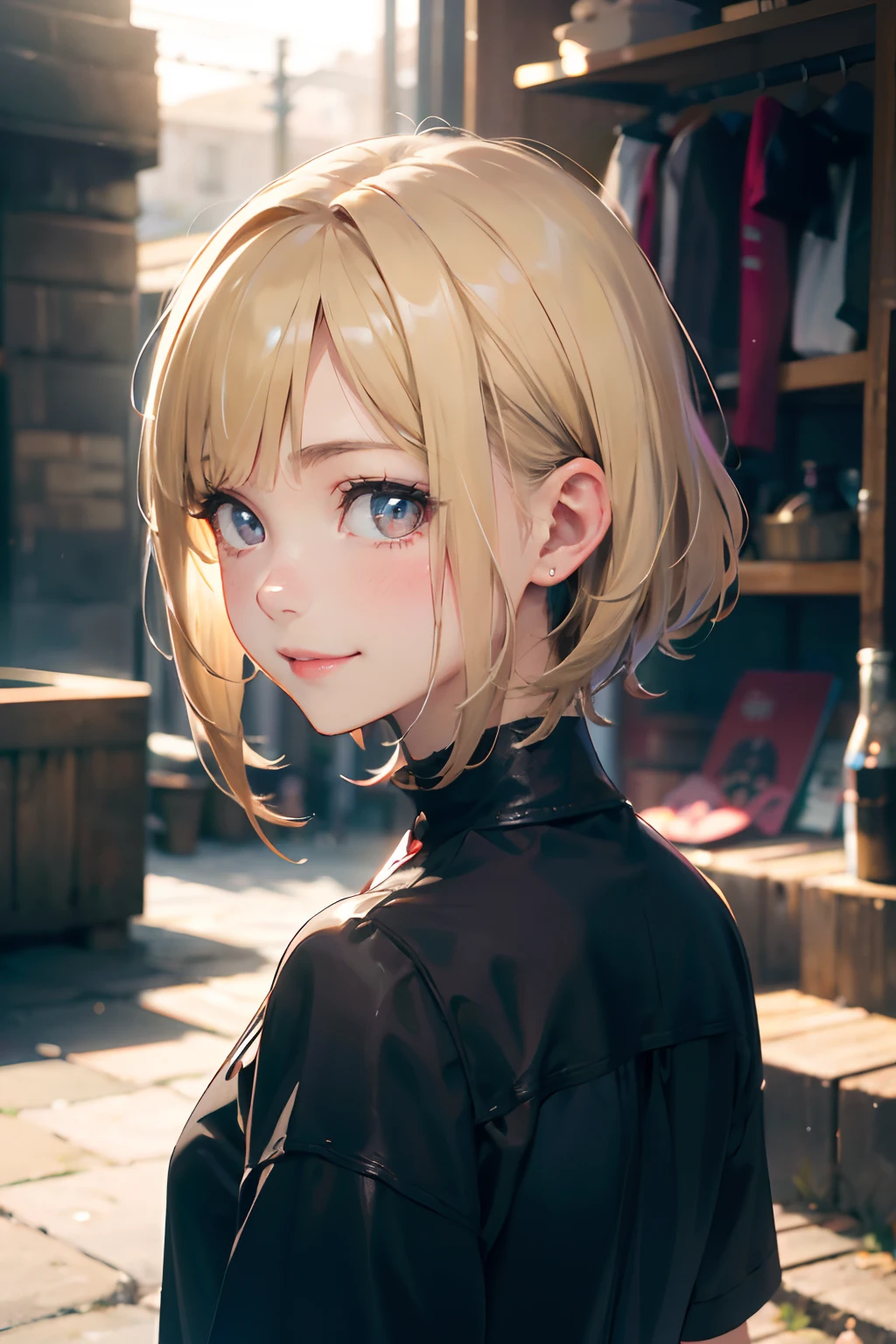 Gray Hair, Ahoge, short hair, Hair ties, light smile, smile, Anaglyph, 8k, Super Detail, Accurate, highest quality, Ultra-high resolution, 4K -- Auto,I can see your chest,Tight knit dress,(head shot:1.5)