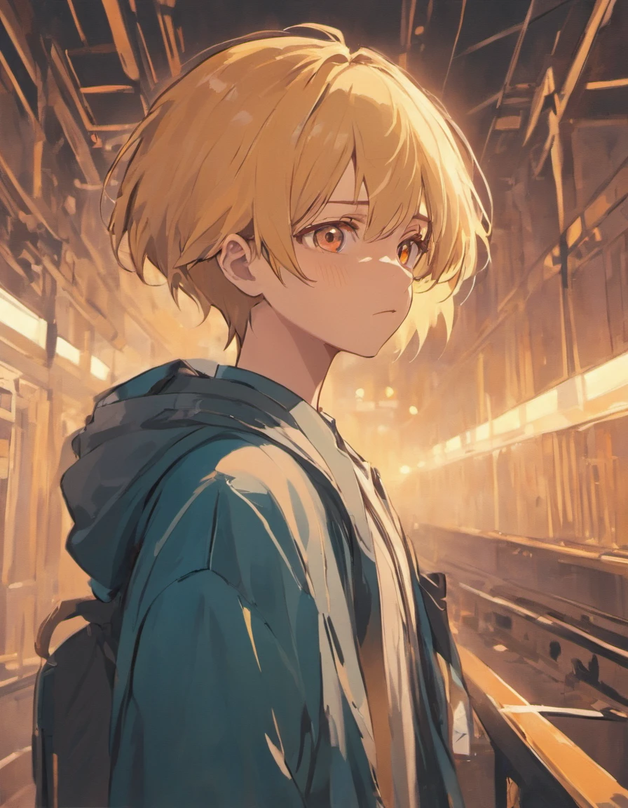 boy,with short white hair,orange eyes,with brown skin,There is a white scar on the bridge of the nose,Windproof eyepieces on the head