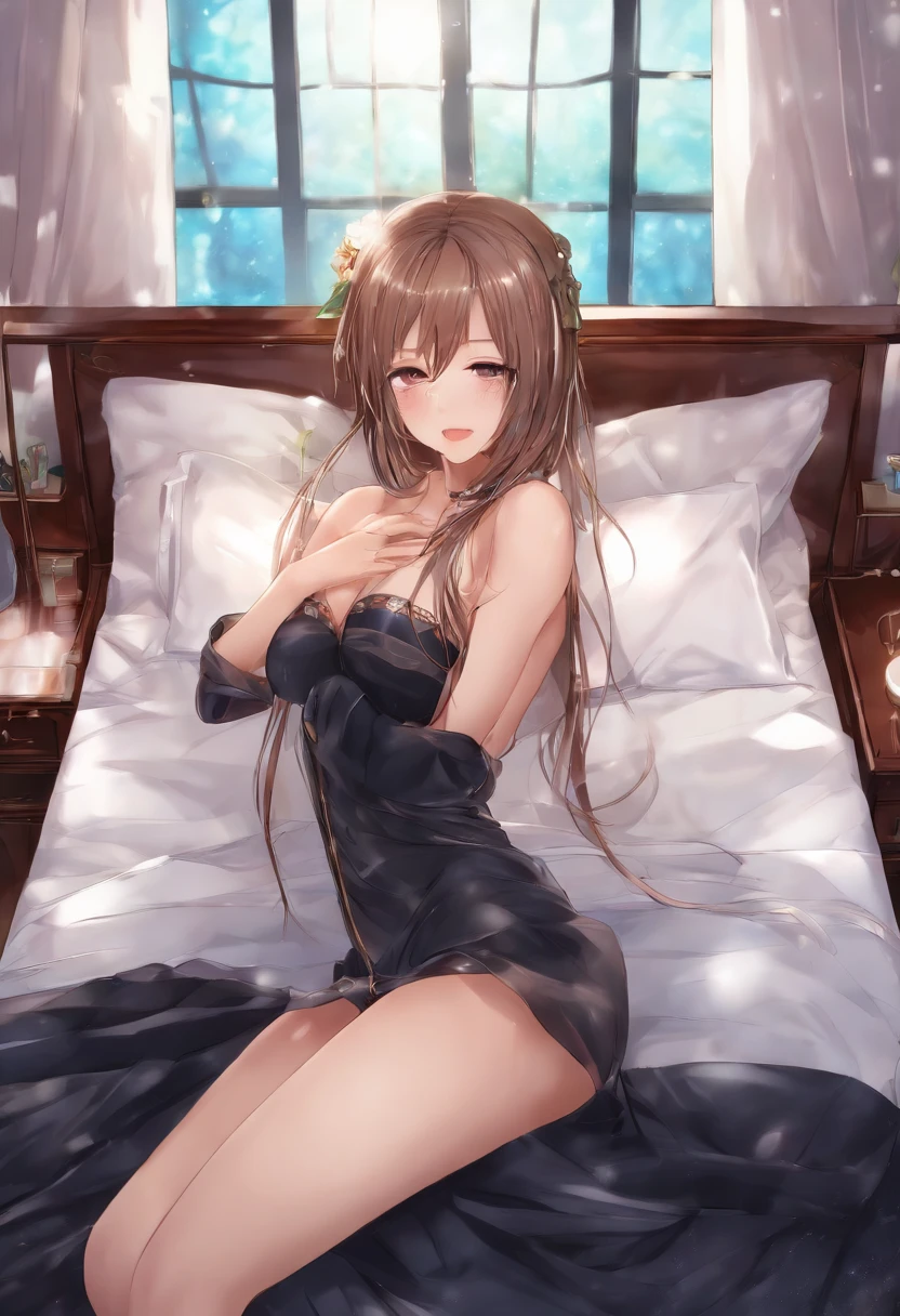 Miku nakano, sexy, NSFW, lying in bed, wet, embarassed.