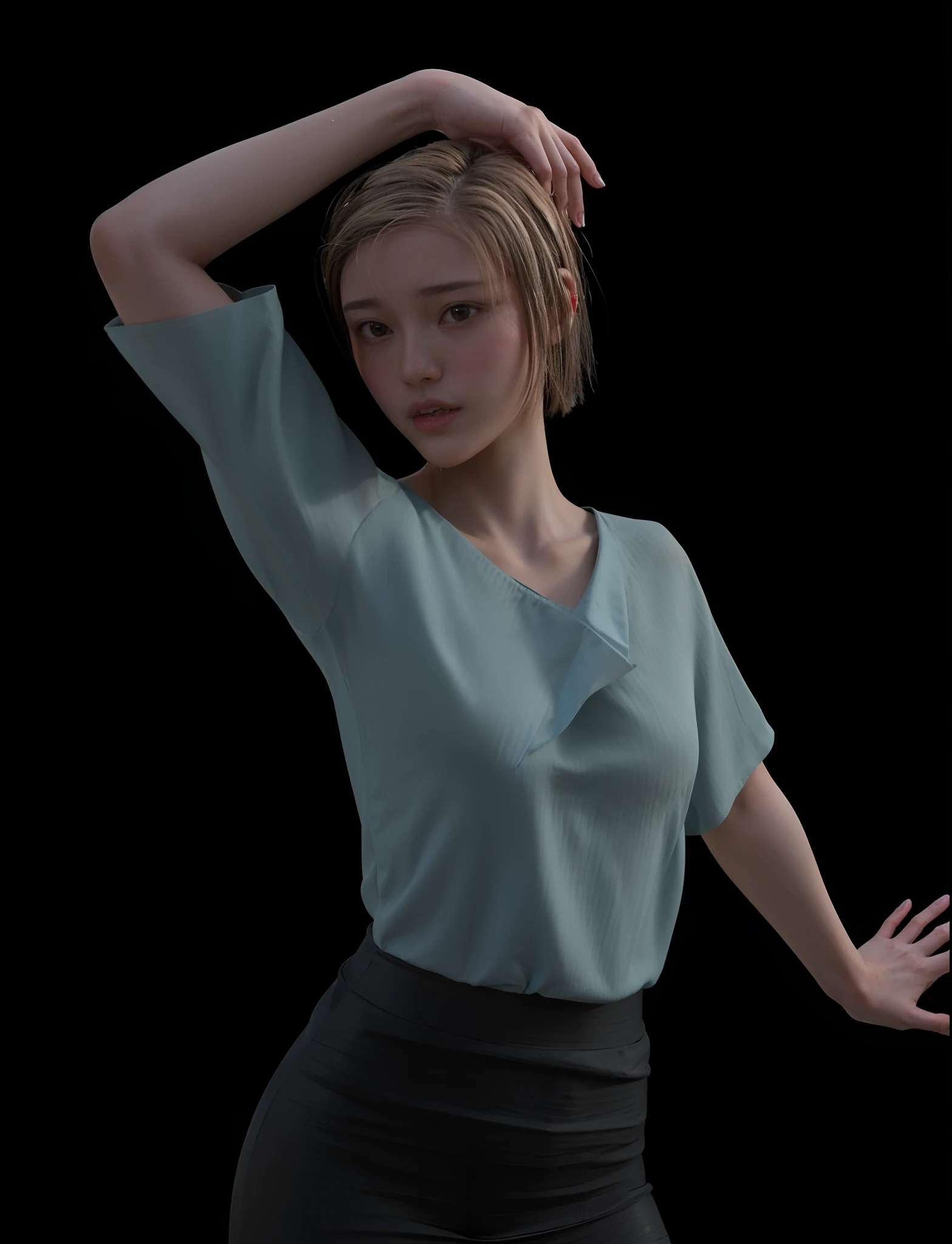 (1Girl:1.3),Solo,__body-parts__, Official Art, Unity 8K Wallpapers, super detaill, Beautiful and aesthetic, beautiful, masterpiece, Best quality at best, fantastic atmosphere, Calm palette, serene ambiance, Smooth shading, bobbed black hair, Beautiful 13-year-old girl, Cropped jacket, Detail wrinkles, See-through two-piece, see-through clothes, Sorrisos
