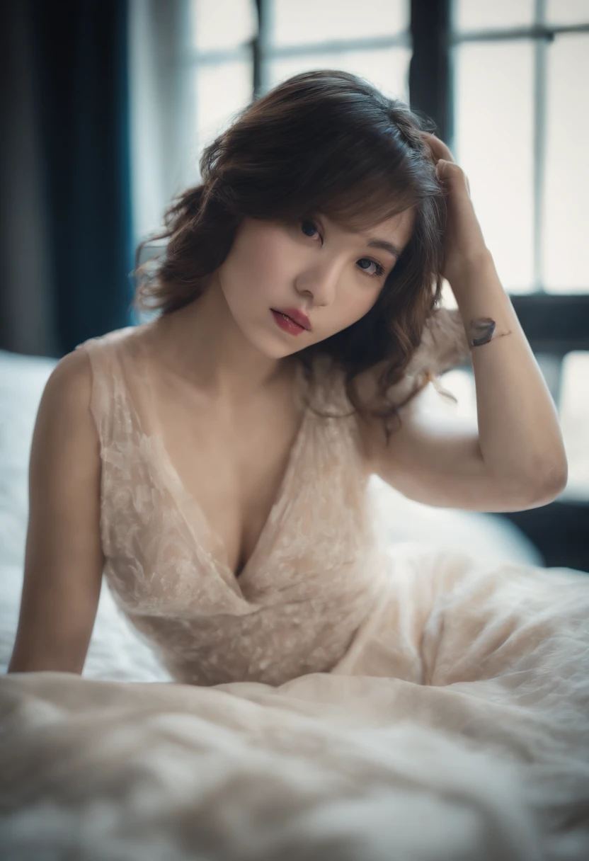 Miku nakano, sexy, lying in bed, wet, embarassed.