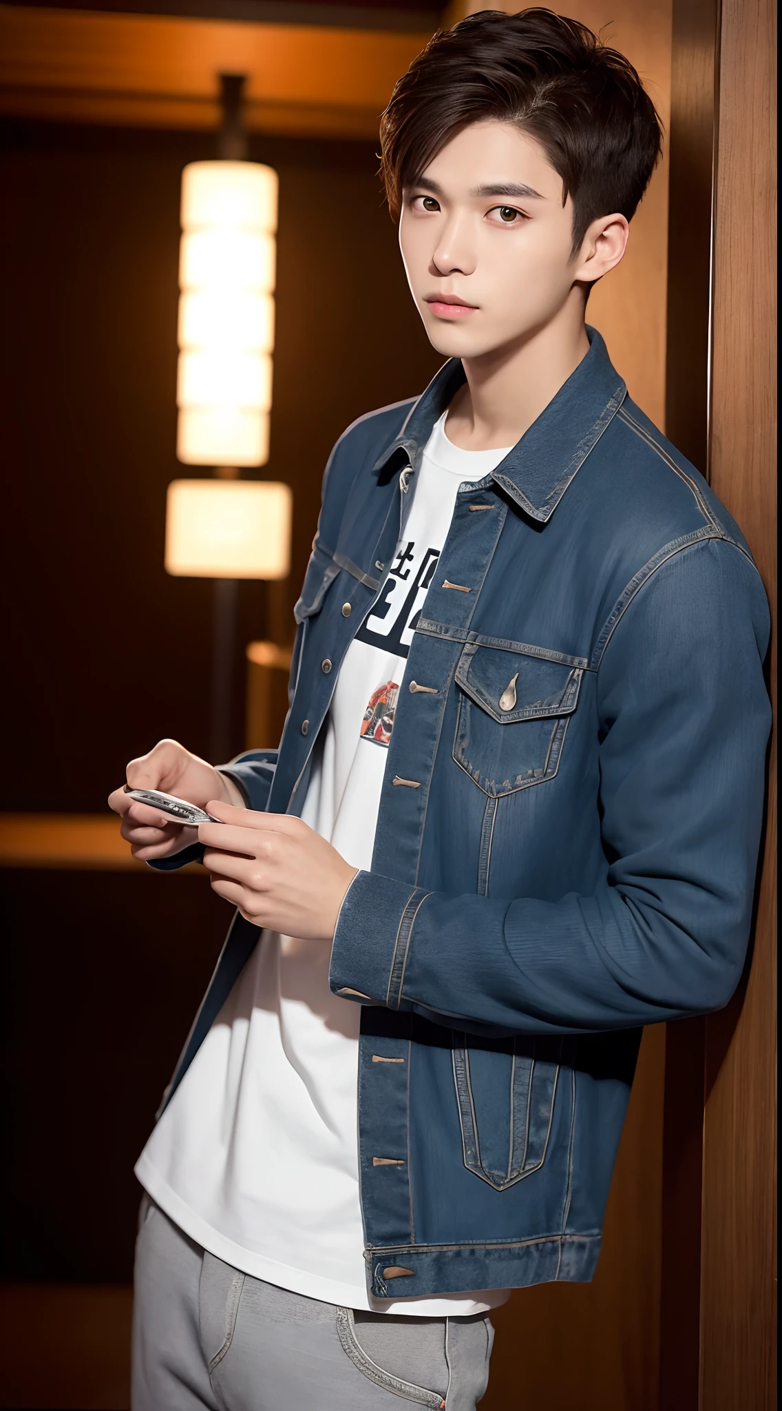 4K、top-quality、masutepiece、Brown hair、⦅Allback⦆、(20-year-old male living in Japan)、Work in a Host Club,Plain clothe、Looking at the camera