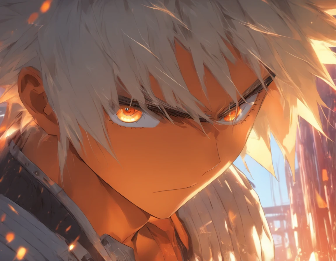 White color hair,Short hair,Libido boy,Dark skin,Orange eye kernel,A scar on the bridge of the nose,Mechanical craftsman,There are windproof eyepieces on the head