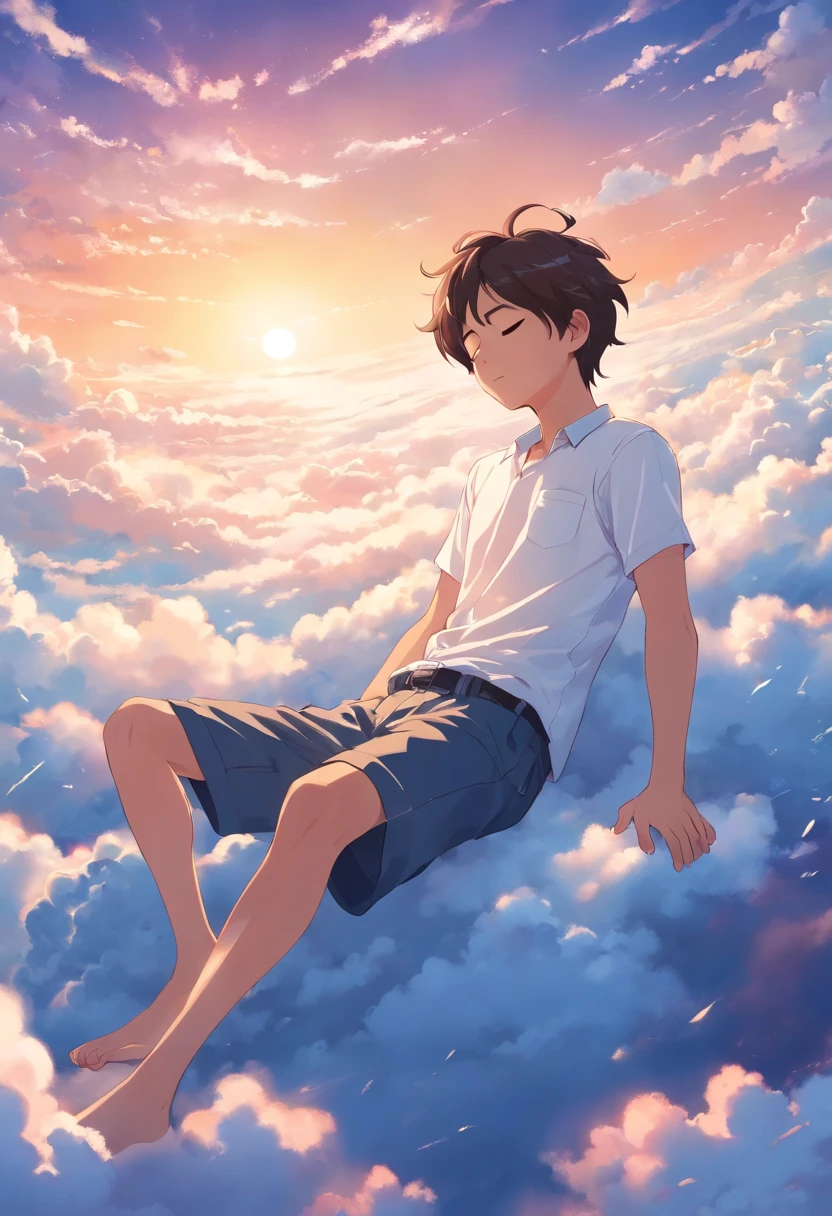 Sleeping on the clouds, Boy in white shirt, Eyes closed