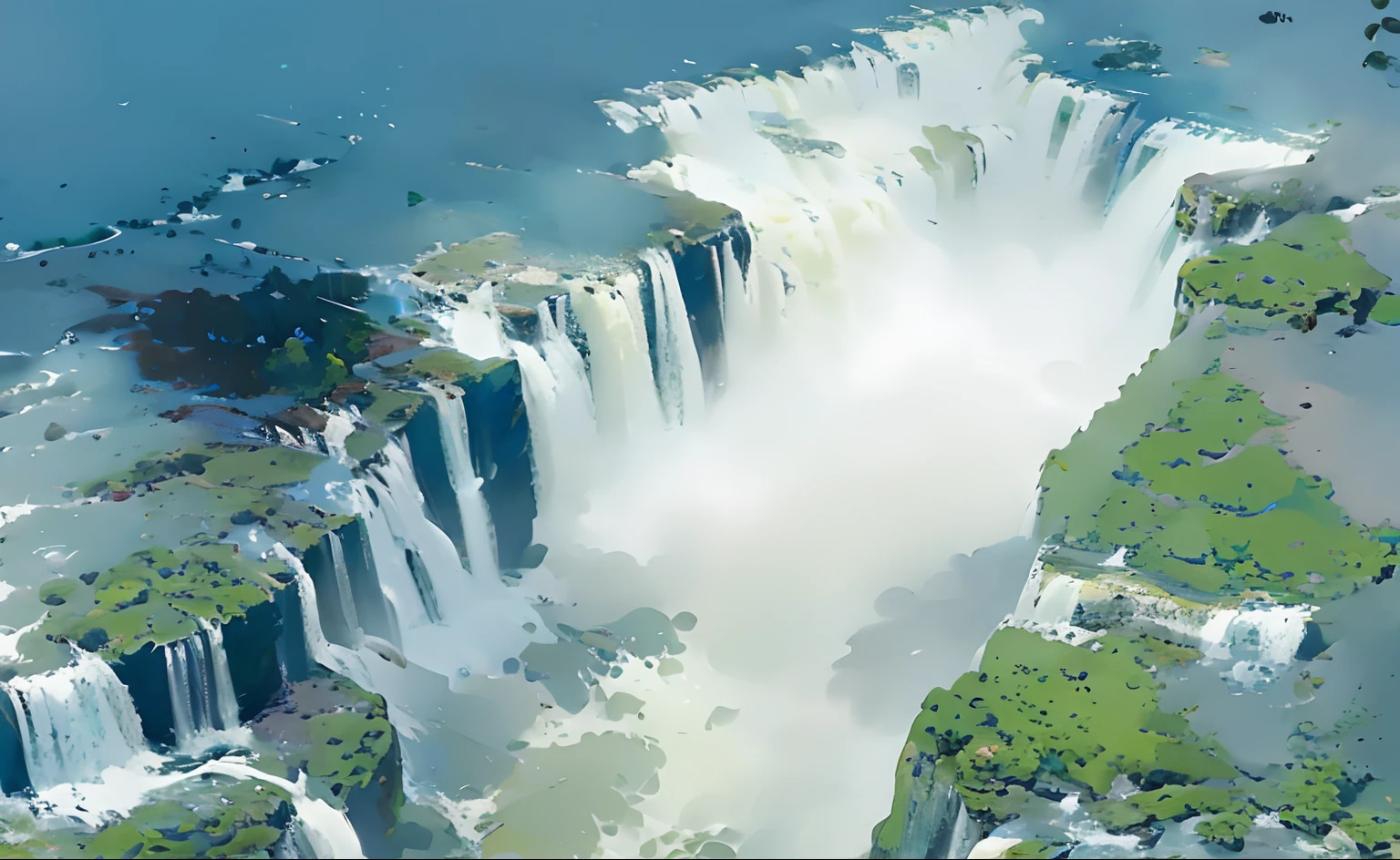Alafid view of the waterfall，A bird flies over it, huge waterfalls, huge waterfalls, Waterfalls, floating waterfalls, an endless waterfall, Huge waterfall, high waterfalls, (waterfallr), waterfallr, several waterfalls, in stunning digital paint, Cascade, multiple waterfalls, waterfallr, stunning sight, Beautiful image, A digital painting, beautiful high resolution