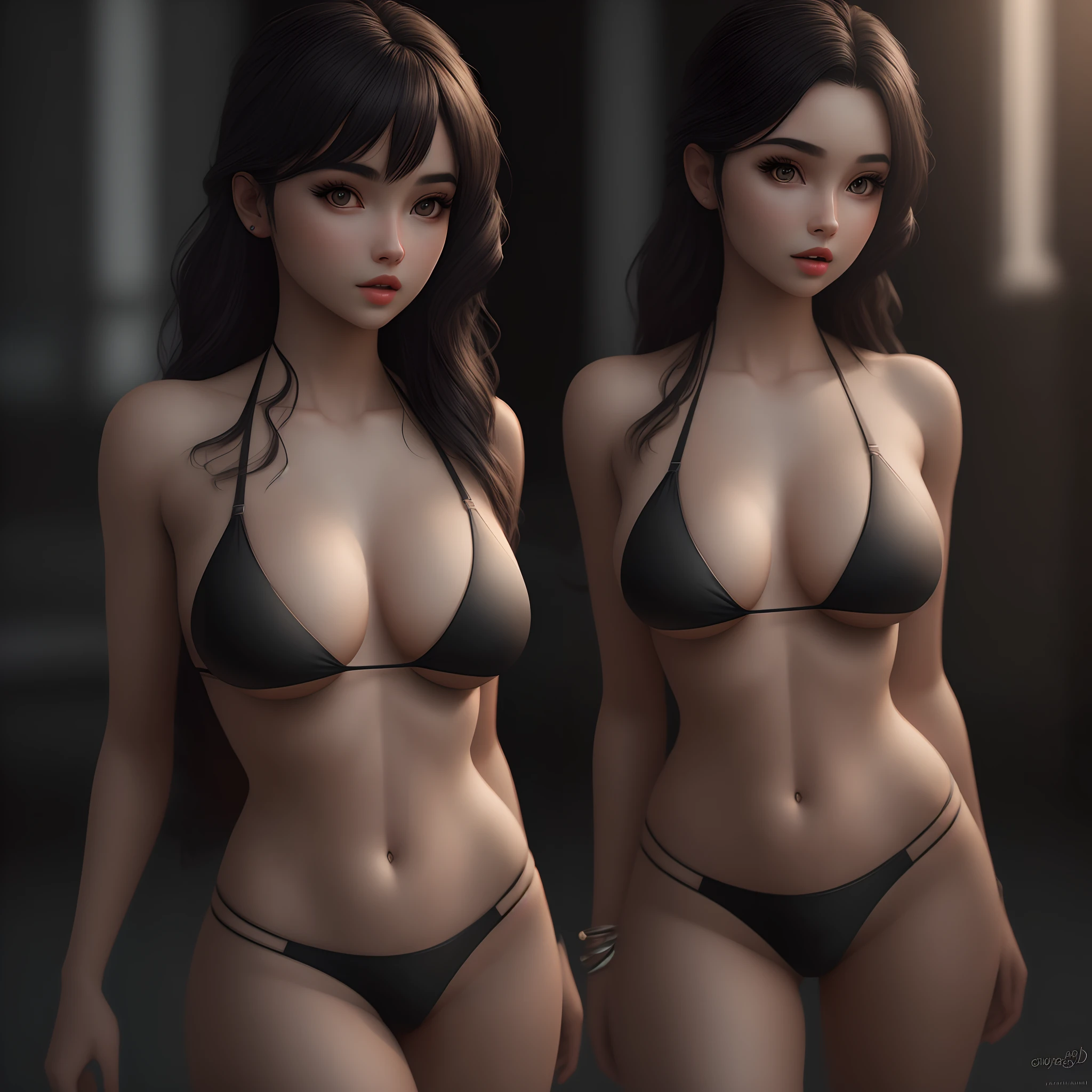 Beautiful girl, black bikini, 3d art, realistic, 4k quality