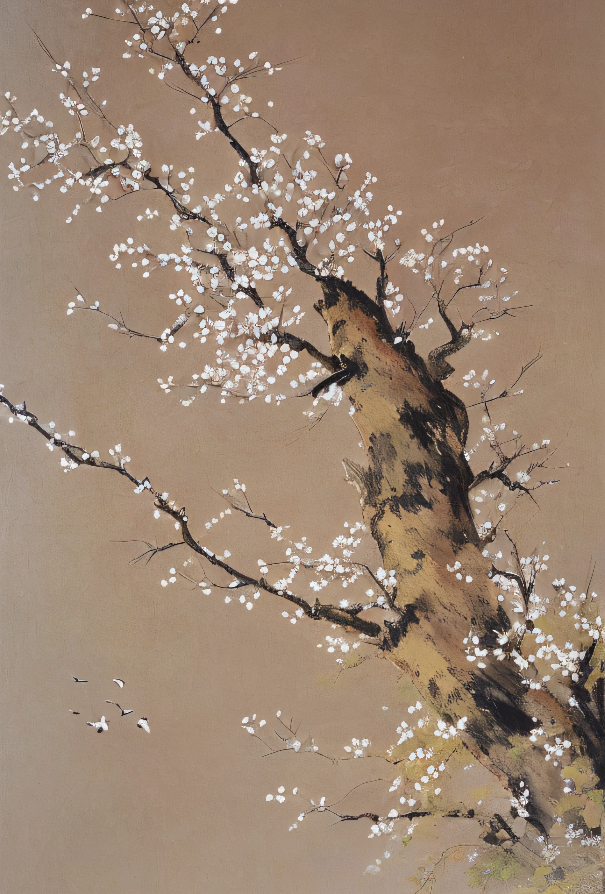 Draw a tree,It has white flowers and a bird, clubs, author:Wu Li, Inspired by Ma Yuan, author:Gaige, inspired by Sōami, author:Gu An, cherry blossoms in the wind, author:Wu Wei, author:Shen Saidang, Japanese style painting, author:Liang Kai, japanese painting, author:Shao Mi