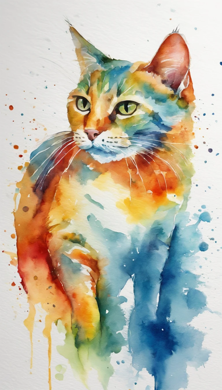 Iconic logo of a cat in bright colors, water element, Simple design, Vector art, Minimal