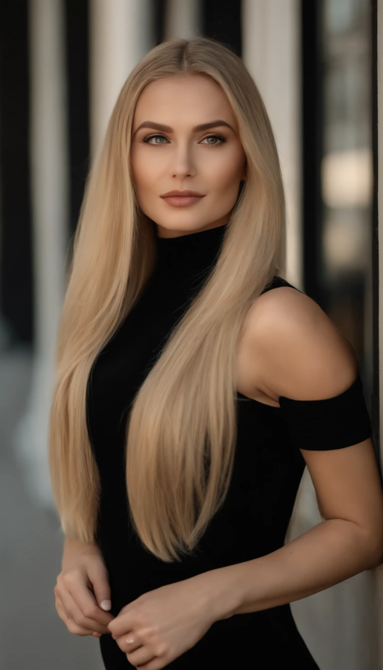 blond woman with long hair and black turtle neck top posing for a picture, beautiful blonde girl, soft portrait shot 8 k, a girl with blonde hair, blonde girl, photo of a beautiful woman, high quality portrait, beautiful girl model, beautiful model girl, beautiful blonde hair, beautiful young girl, beautiful portrait photo, sleek blond hair, long blonde hair and large eyes
