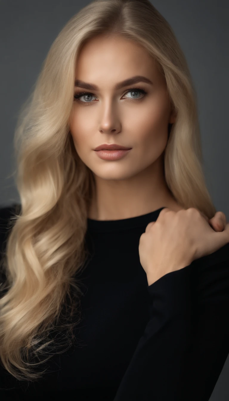 Blonde woman in black bra top posing for a photo in a studio, mulher loira bonita, mulher loira, Blonde and attractive features, loira mulher jovem bonita, menina loira bonita, uma loira linda, Menina sexy com cabelo loiro longo, mulher loira nova, longos cabelos loiros e olhos grandes, modelo feminino bonito, cabelos loiros e olhos grandes, sorrindo, sentada na cama, calcinha preta pequena